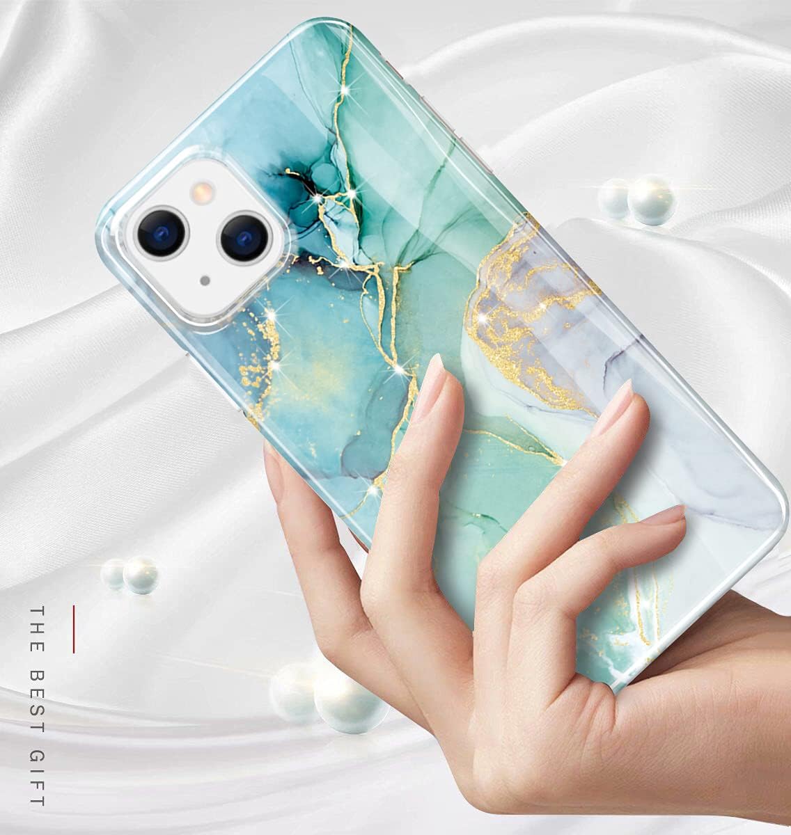 luolnh Funda dorada brillante compatible con iPhone 15 Plus, diseño de mármol, a prueba de golpes, delgada y suave, funda de silicona para iPhone 15