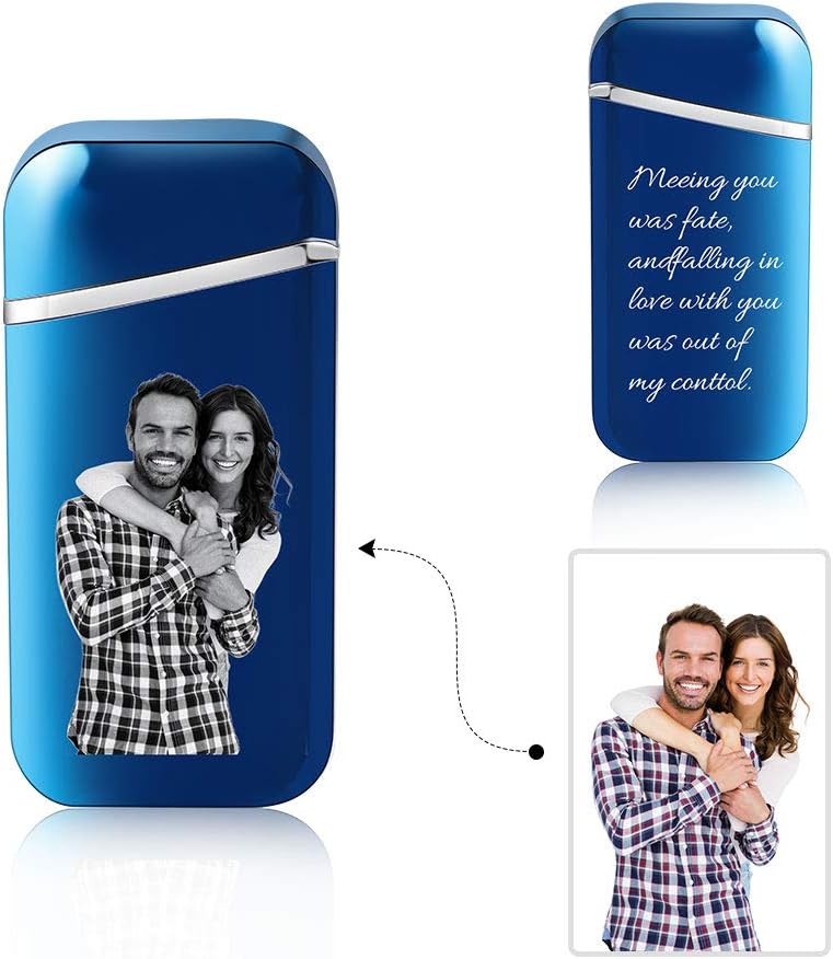 kaululu Encendedor de fotos personalizado, encendedor USB personalizado para hombres, encendedor grabado por USB, recargable por USB, para camping,