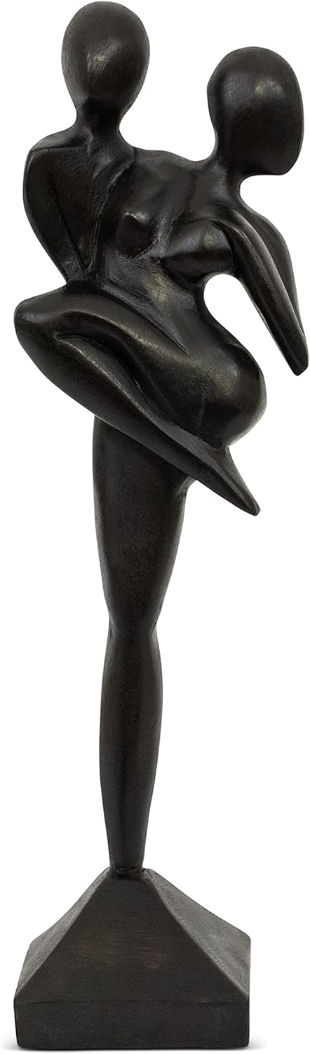 G6 Collection Estatua contemporánea abstracta tallada a mano de madera de 12 pulgadas Amor y Unión Estatuilla de regalo para decoración del hogar,