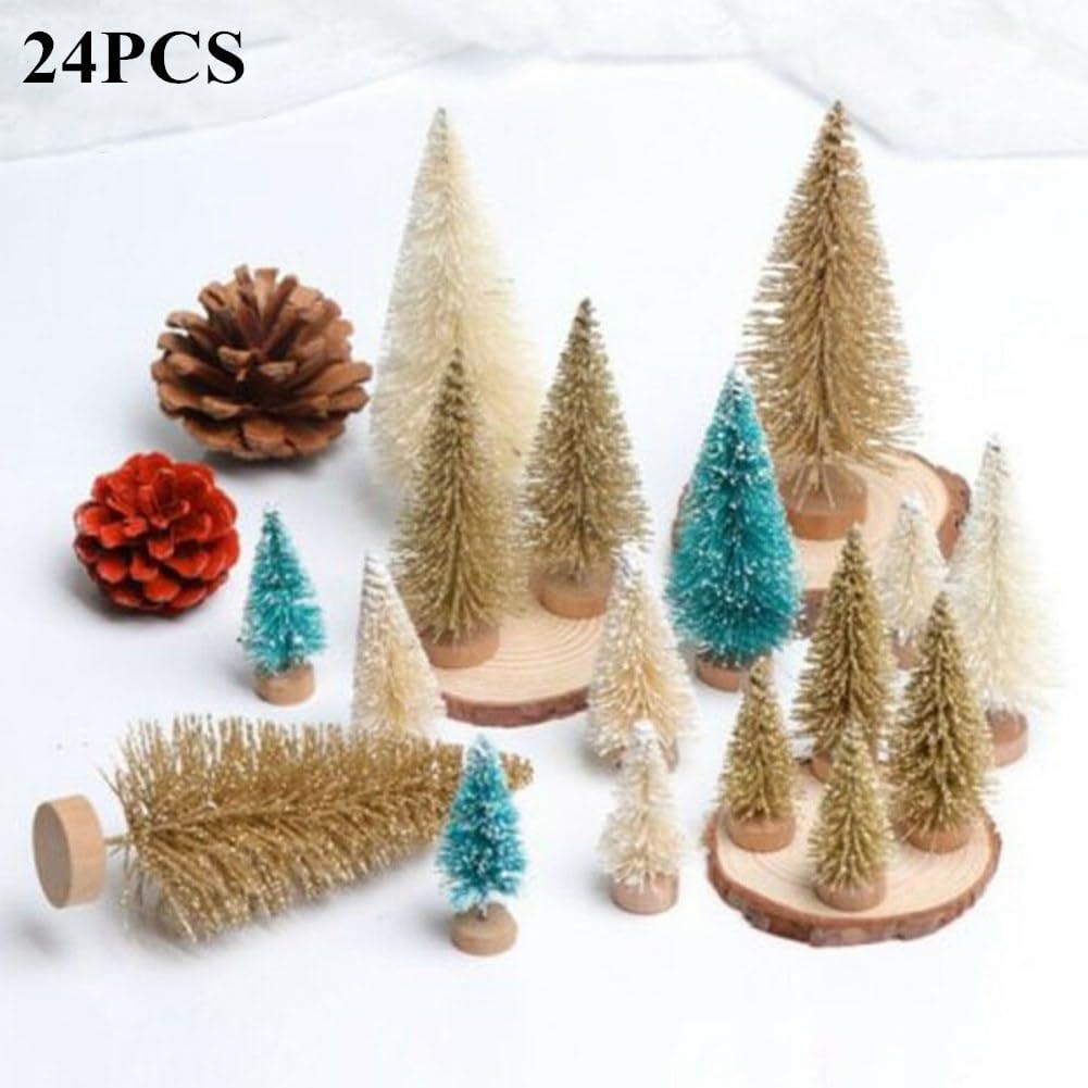 8 piezas de mini árbol de Navidad, pequeños árboles de Navidad artificiales con base de madera, árboles de cepillo de botella, árbol de Navidad