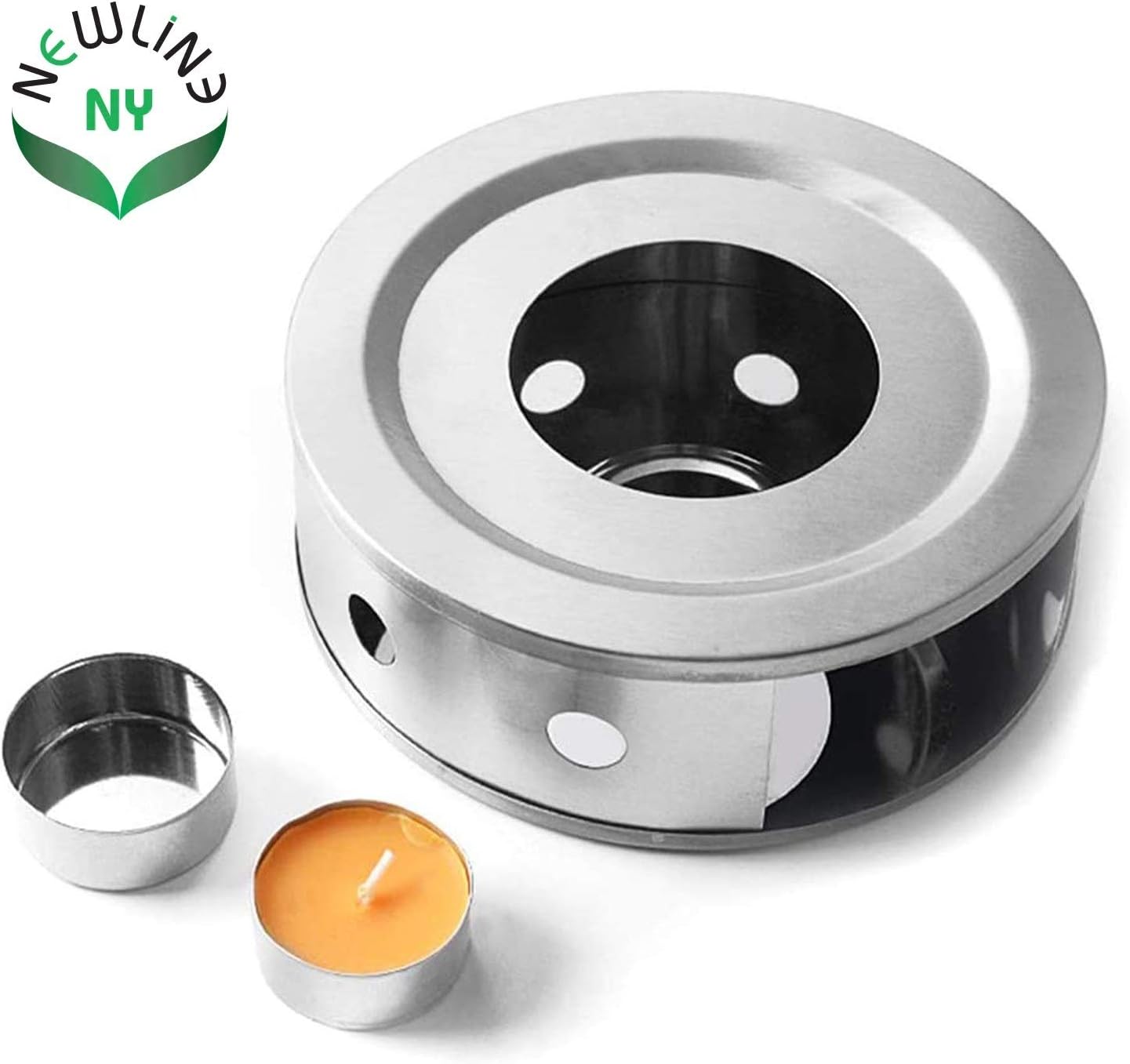 NewlineNY – Calentadores de té de café de acero inoxidable, doble 6 pulgadas circulares de té de hierbas (vela no incluida)