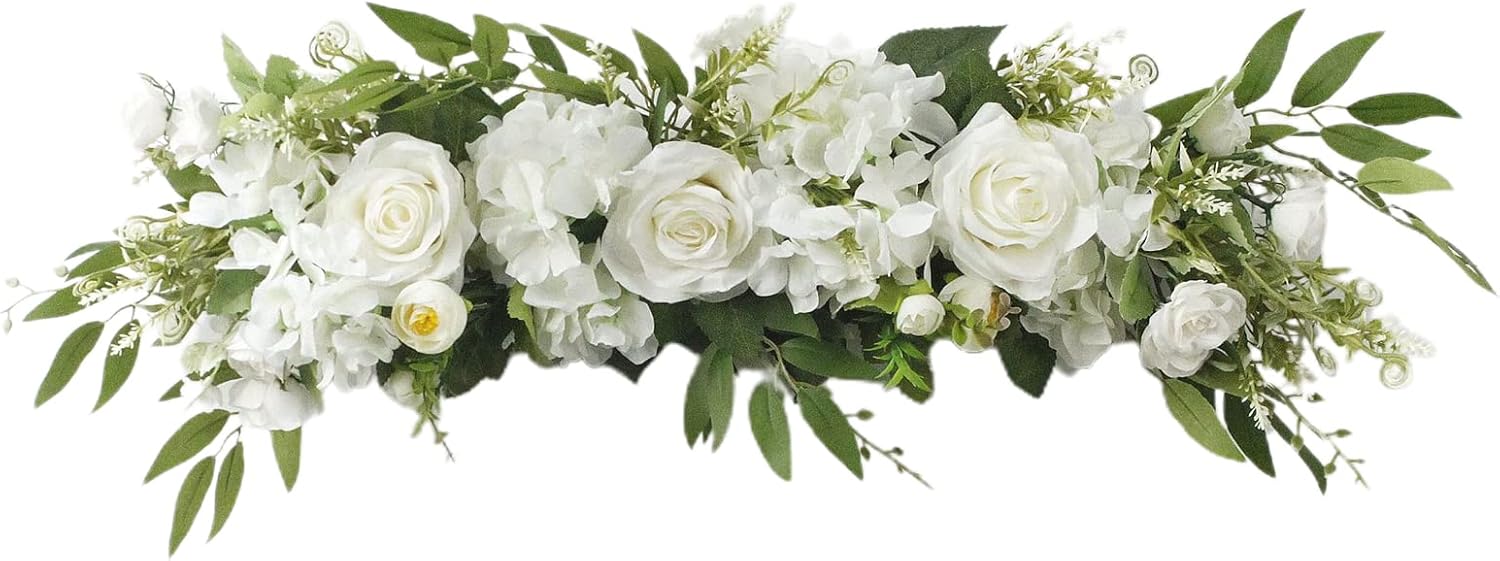 Arreglo floral de árbol artificial, diseño floral rústico, con diseño de arco para boda, recepción, decoración de mesa (blanco)