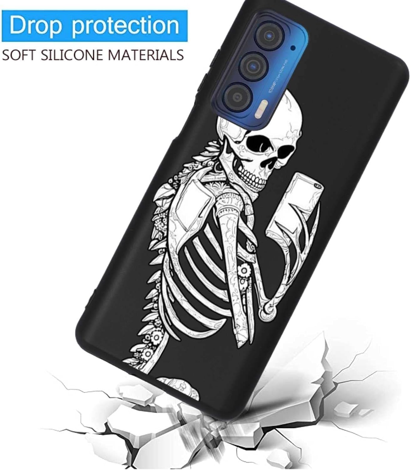 Compatible con Motorola Moto Edge 2021Edge 5G UW Skull Case, diseño divertido de esqueleto de selfie para Moto Case Niñas Niños, Funda de silicona