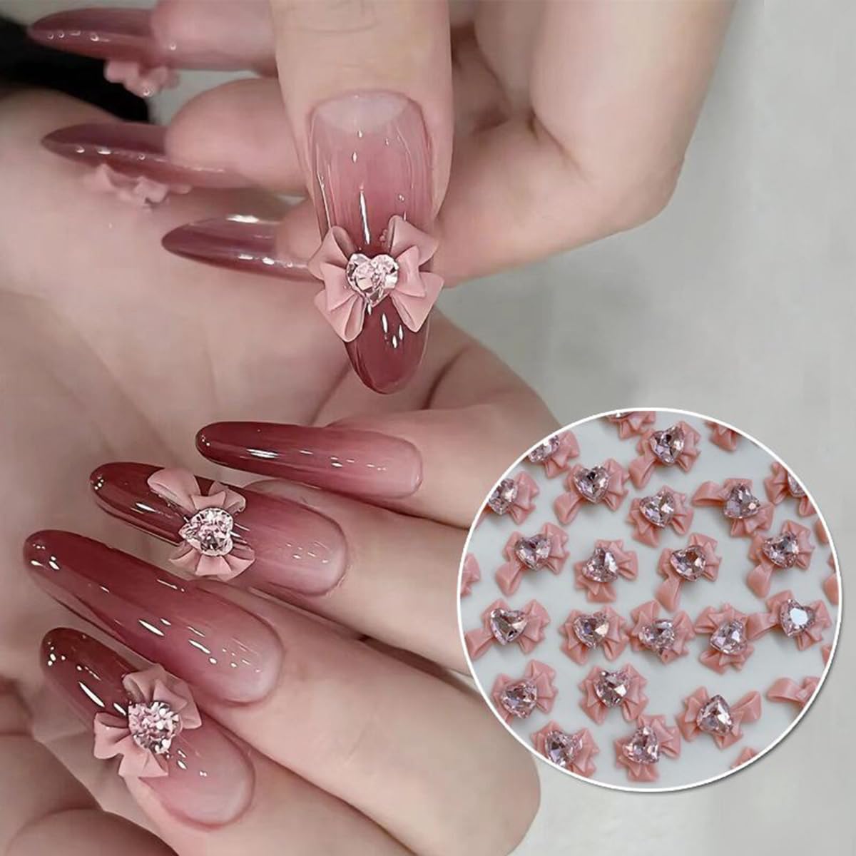 40 piezas de cinta de resina con lazo para uñas, estilo mixto, piezas de joyería de diamantes de imitación 3D, accesorios de decoración de uñas,
