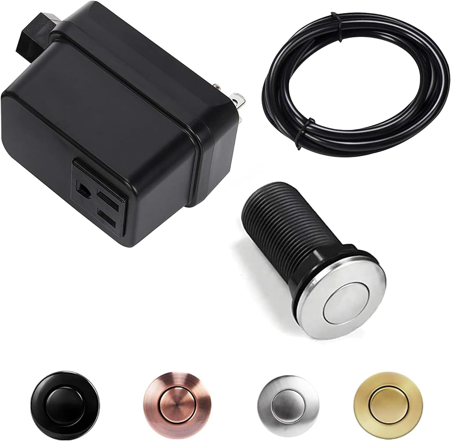 Botón de interruptor de eliminación de basura de cocina de níquel cepillado de 2.5 pulgadas de largo, sin cables, de acero inoxidable, kit de