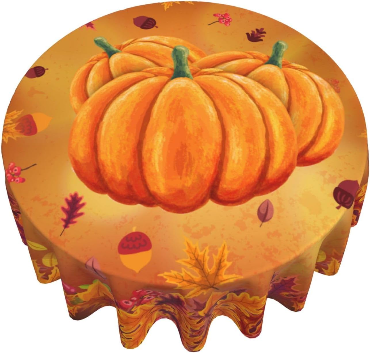 Mantel redondo de calabaza de otoño de 60 pulgadas, lavable, reutilizable, decoración de mesa para fiesta de cocina