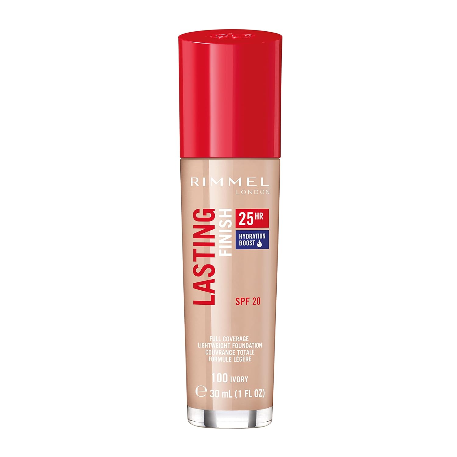 Rimmel London Lasting Finish 25HR  100 Ivory  base, 25 horas de uso, cobertura completa, impermeable, 1 onza