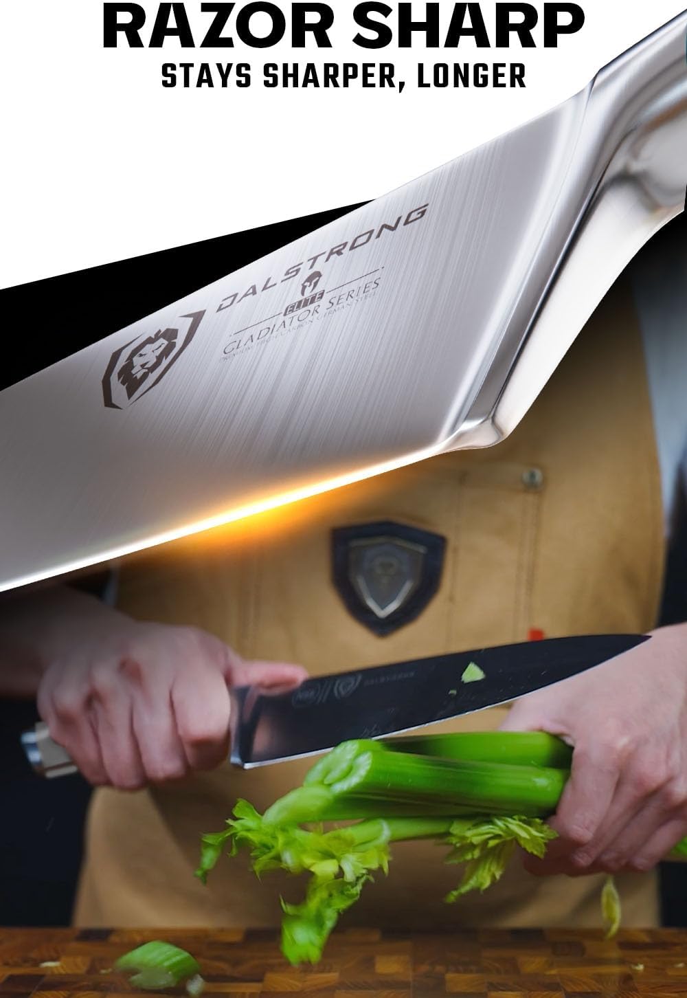 Dalstrong Cuchillo de chef  8 pulgadas  Serie Gladiator  Mango ABS gris ahumado  Acero alemán forjado de alto carbono  Cuchillo de cocina de espiga