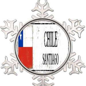 CowkissSign Chile – Adorno de Navidad de copo de nieve de metal, decoración de árbol de Santiago, adorno colgante de Navidad, recuerdo de la ciudad, CowkissSign Chile – Adorno de Navidad de copo de nieve de metal, decoración de árbol de Santiago, adorno colgante de Navidad, recuerdo de la ciudad,