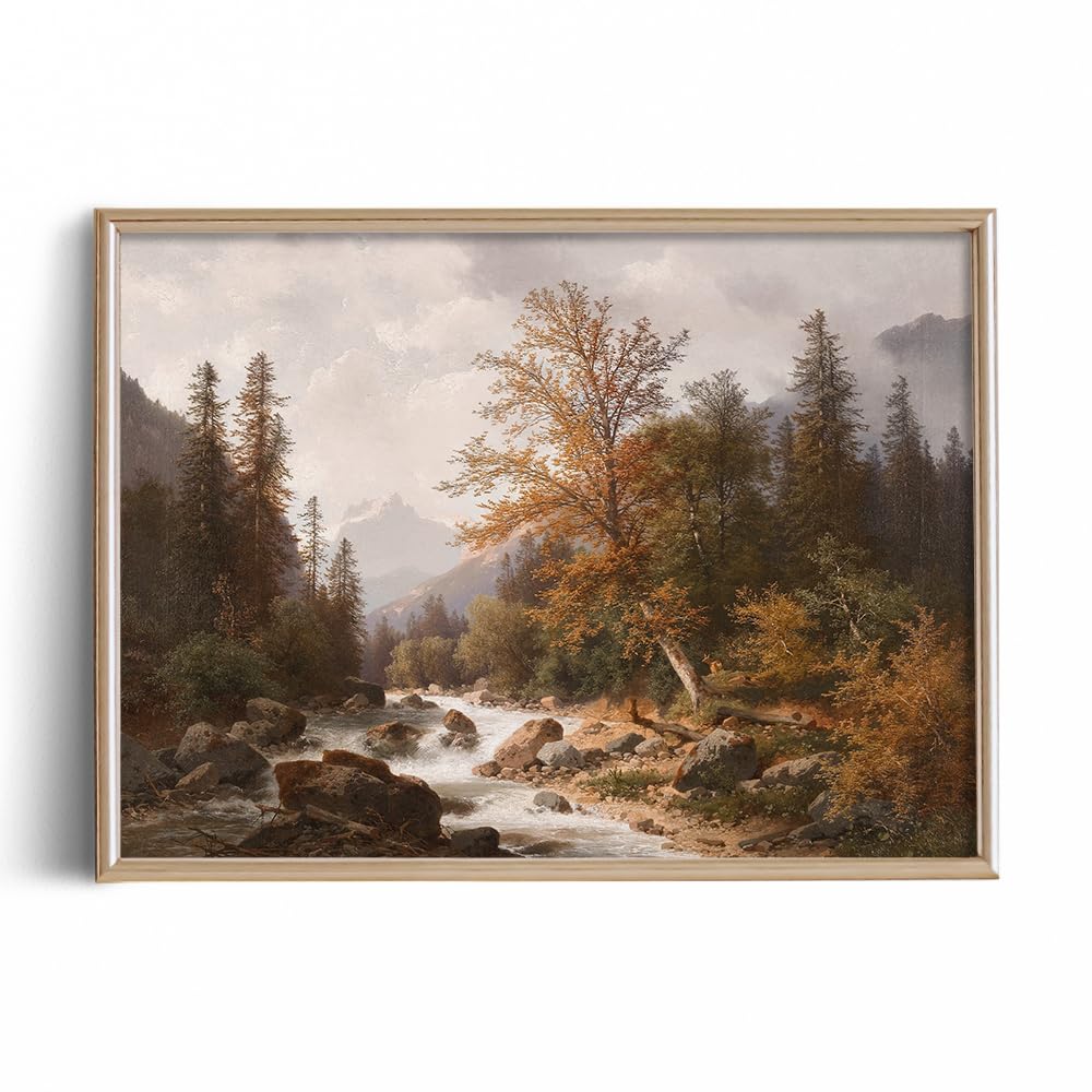 Rustic Farmhouse Wall Art Decor – 11×14″ – Fall Autumn Lake Nature River – Boho Art Deco Landscape Picture for Bathroom – French Country Kitchen