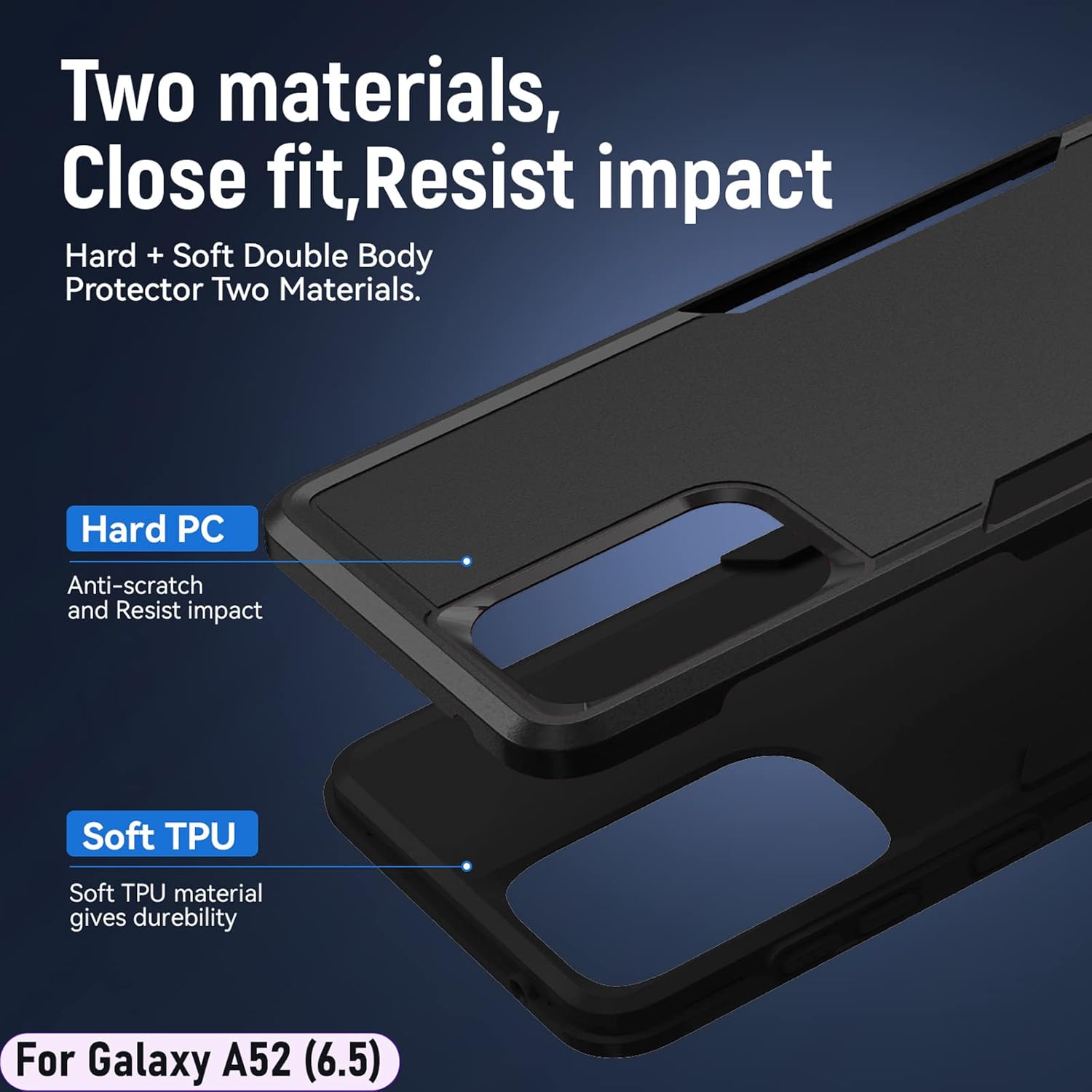 LMDAMZ Funda híbrida de doble capa para Galaxy A52 (5G) de 6.5 pulgadas de grado militar resistente a los golpes con 1 soporte magnético para