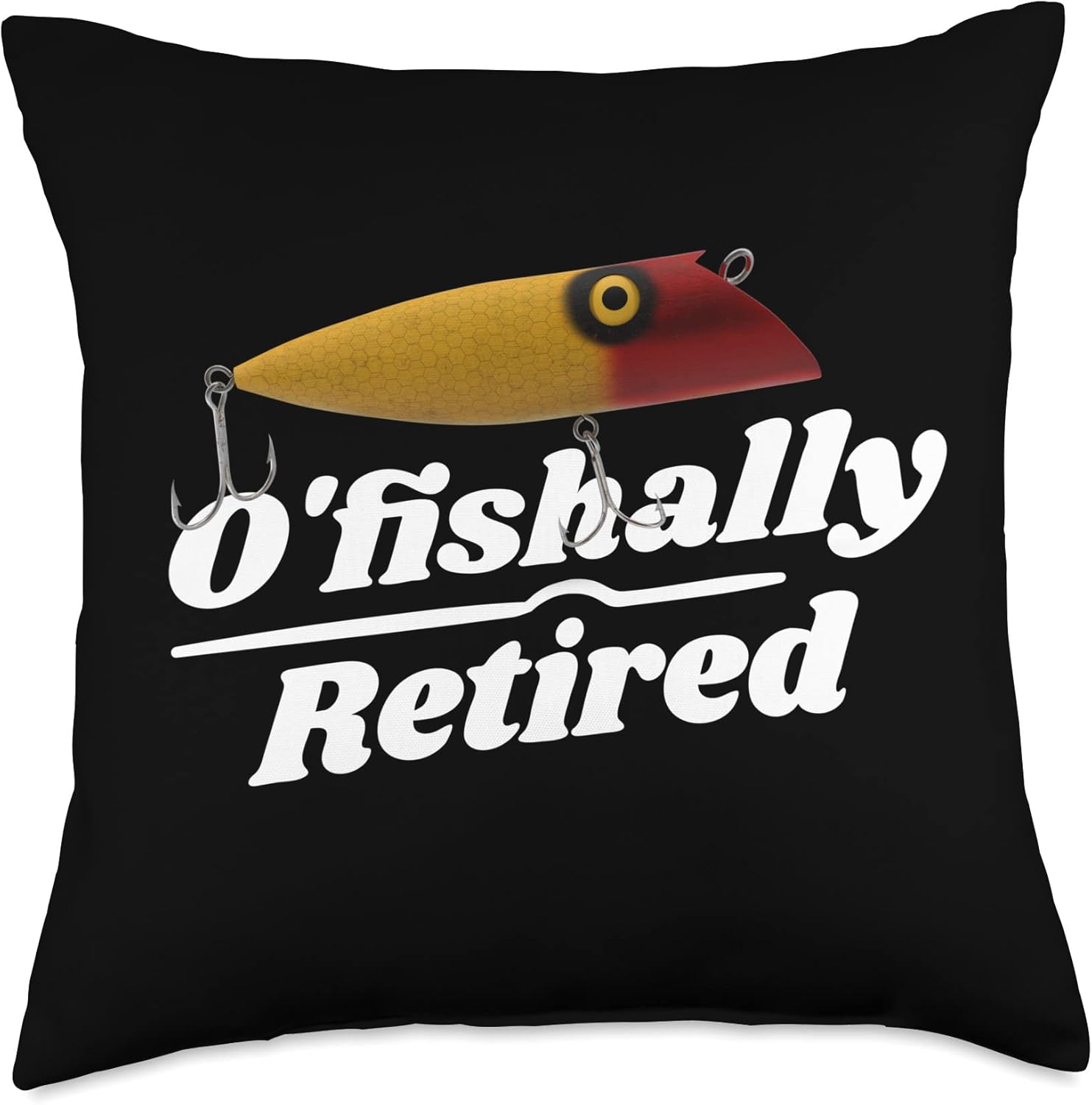 O’Fishally Retired Poper Plug Fishing Lure Throw Pillow, 18×18, Multicolor