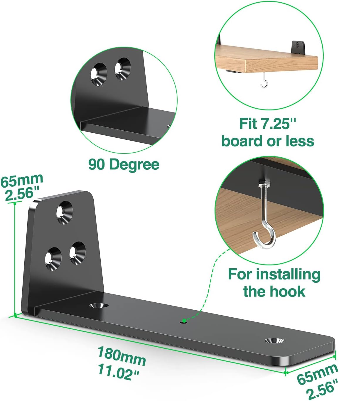 Soporte de estante flotante, soporte de estante industrial resistente, 6 unidades, soportes L de metal negro de 8 pulgadas para estantes, soporte