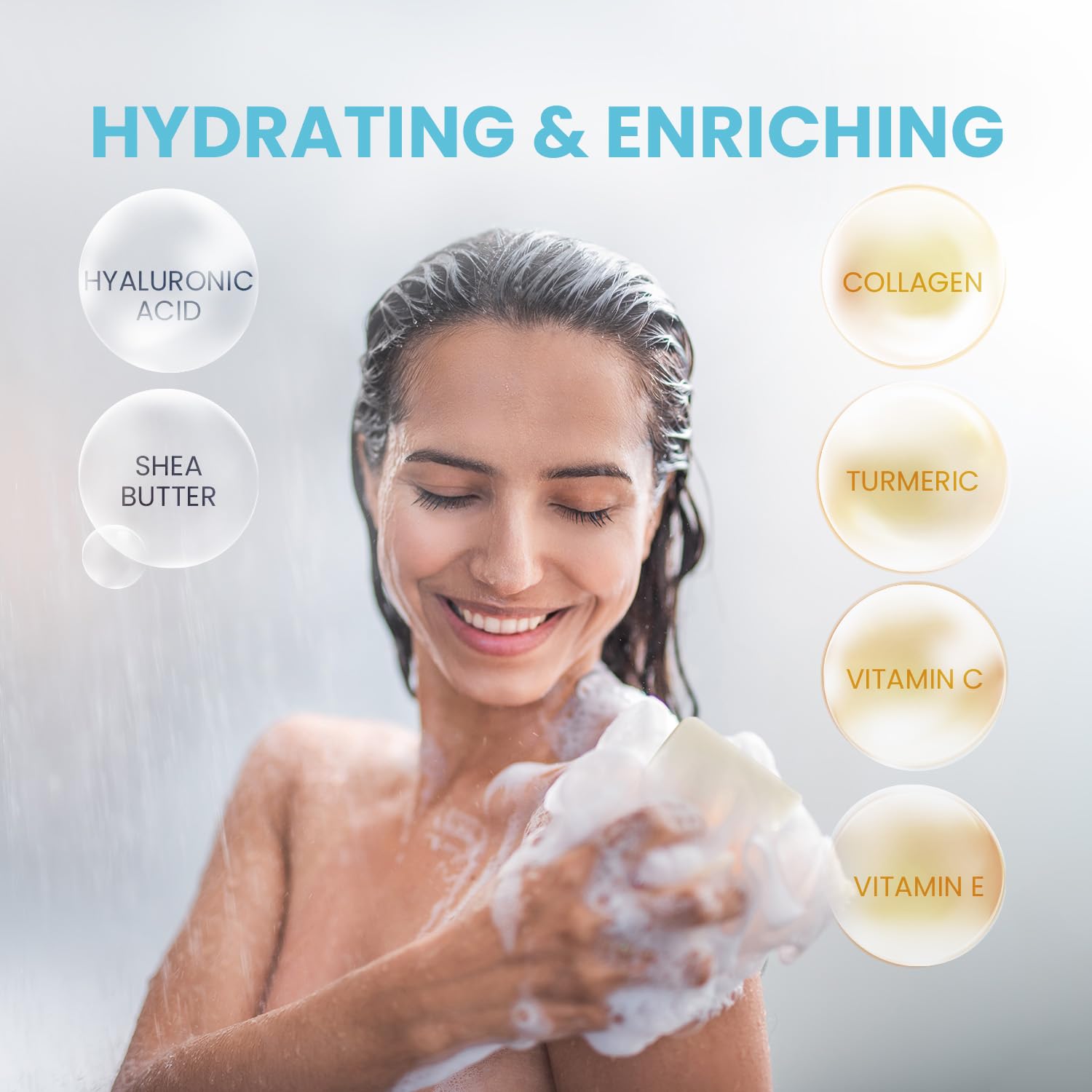 Body Restore Jabón de ácido kójico (menta 2 unidades), con vitamina C, E, manteca de karité, colágeno, ácido hialurónico, cúrcuma, retinol para