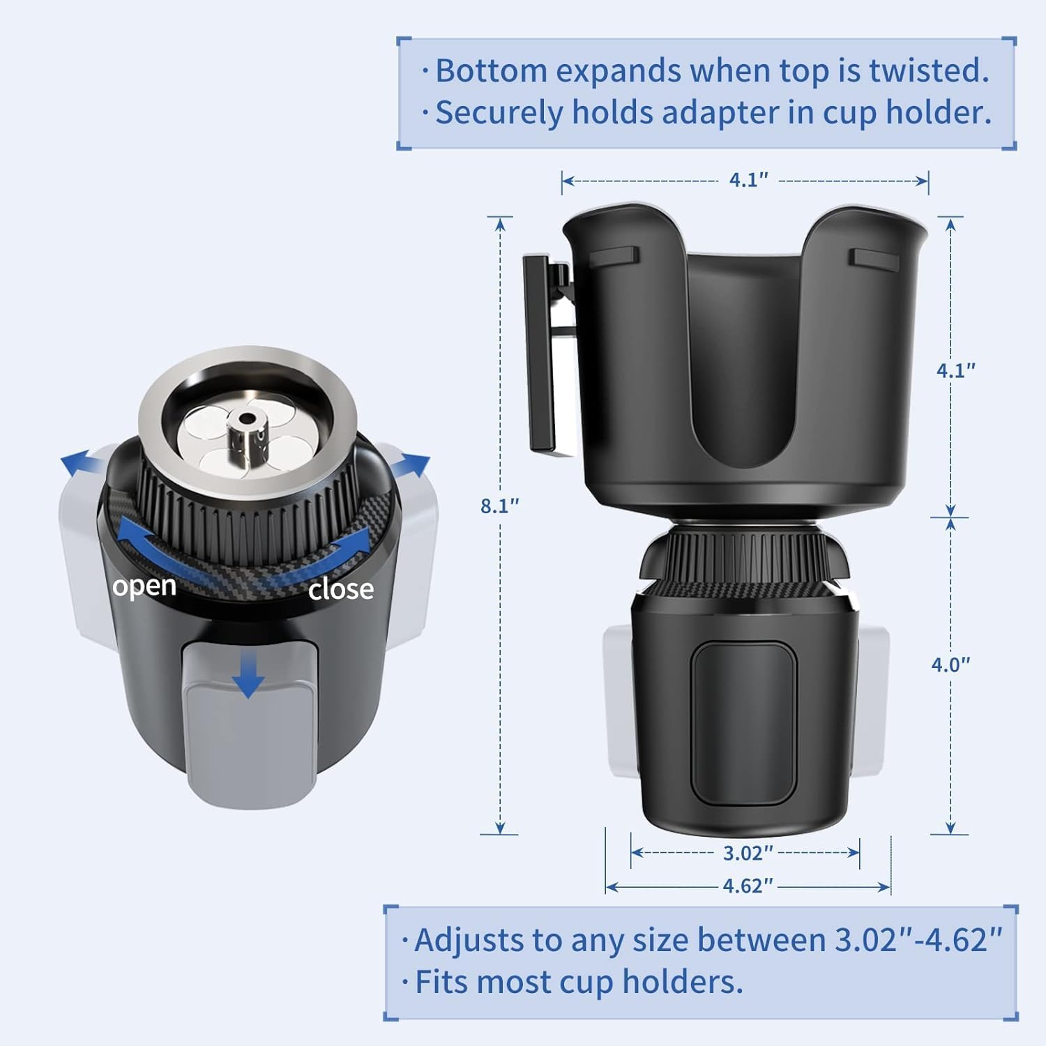 Expansor de portavasos para taza de automóvil de 3.02 a 4.62 pulgadas, con organizador de tarjetas y base ajustable, fijación magnética, compatible