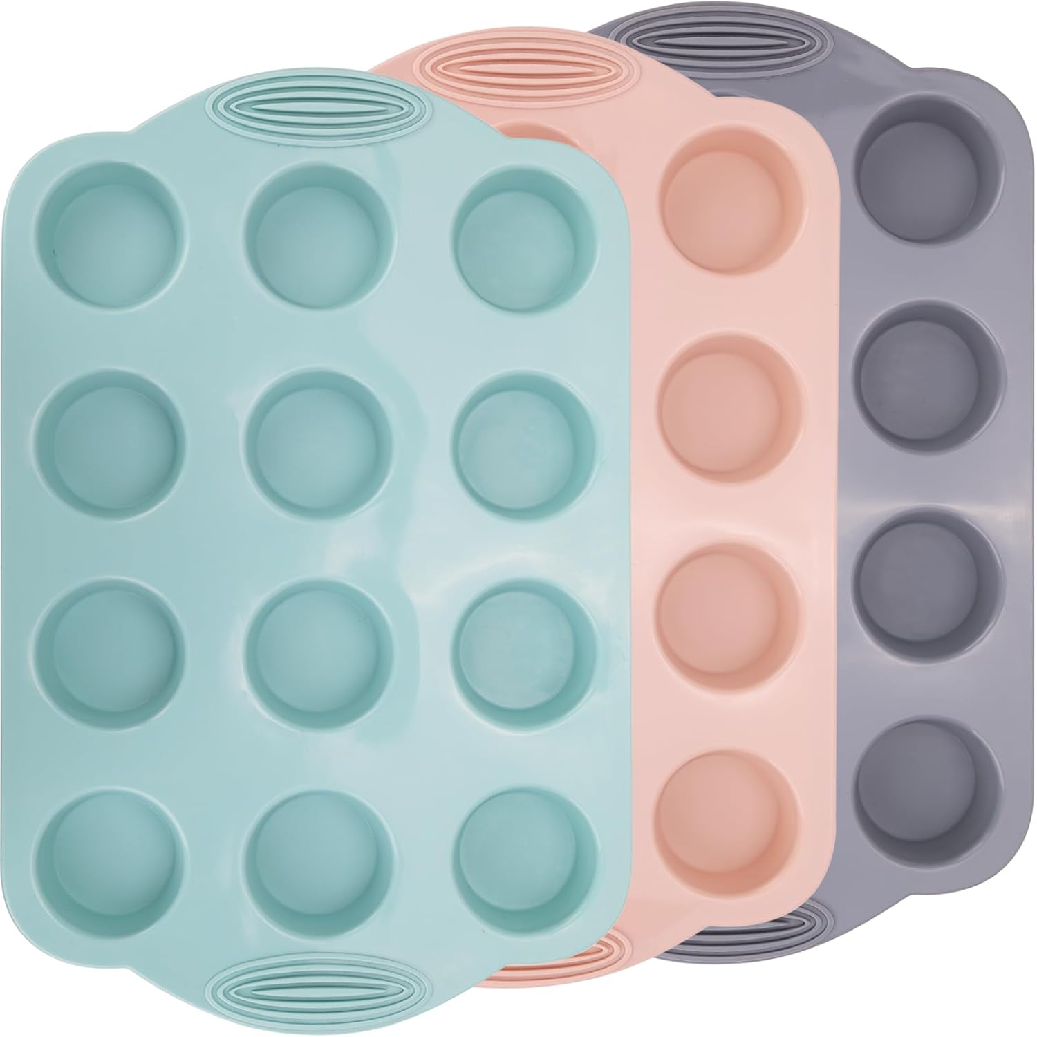 Baocuan 12 tazas de silicona mini molde para magdalenas, paquete de 3 moldes antiadherentes de grado alimenticio y sin BPA para hornear magdalenas