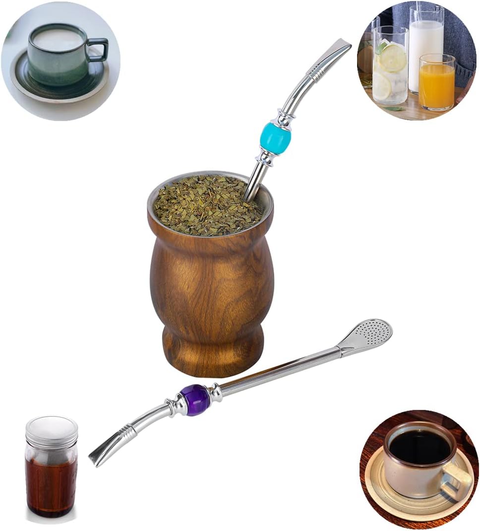 Premium Yerba Mate Bombilla Paja Acero Inoxidable (Marrón)