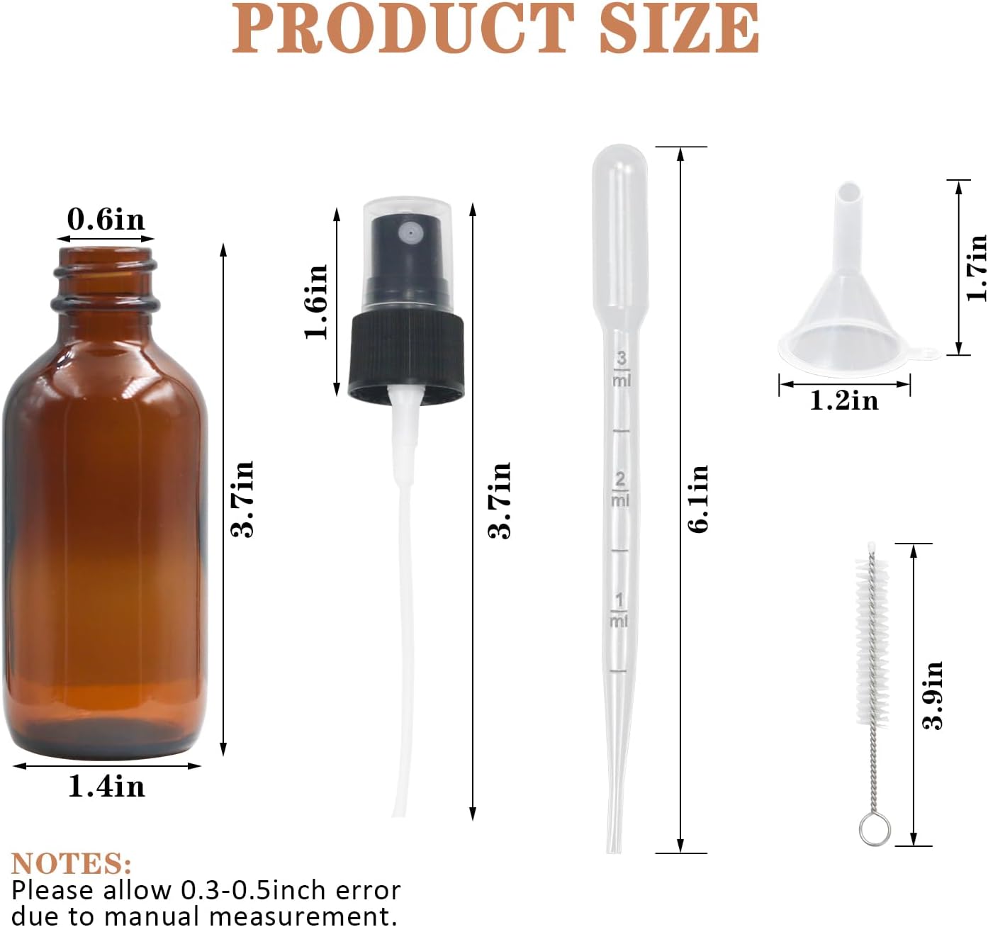 Omawrf 6 botellas rociadoras de vidrio ámbar Boston para aceites esenciales, botella vacía pequeña de niebla fina de 2 onzas con botellas
