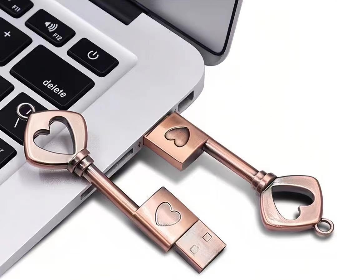 Unidad flash USB 2.0 de 128 GB, unidad USB en forma de corazón de metal con forma de llave USB, unidad de memoria USB para computadora, buenos