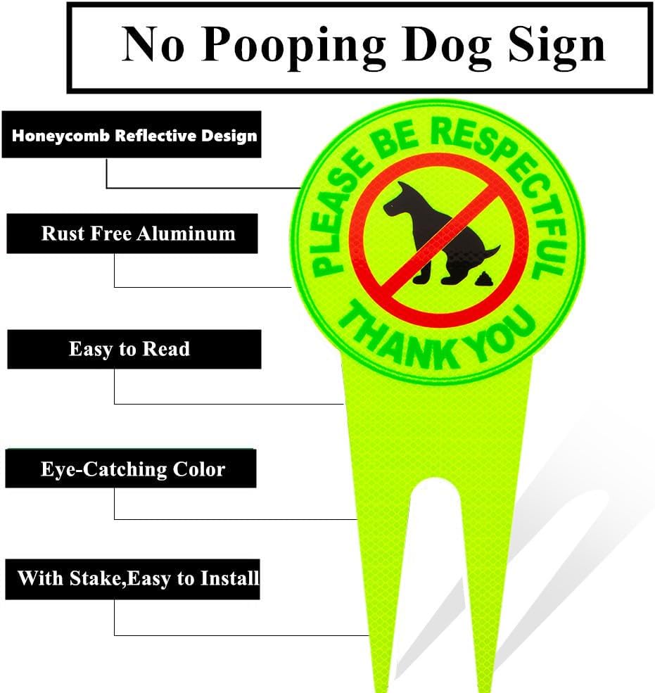 Letrero reflectante de doble cara con estaca para perro sin caca de abeja, de 14.6 x 7.3 pulgadas, letrero con texto en inglés Please Be Respectful