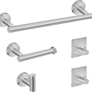 Tudoccy Juego de 5 piezas de accesorios de baño de acero inoxidable SUS304 de níquel cepillado redondo montado en la pared, incluye barra de toalla Tudoccy Juego de 5 piezas de accesorios de baño de acero inoxidable SUS304 de níquel cepillado redondo montado en la pared, incluye barra de toalla