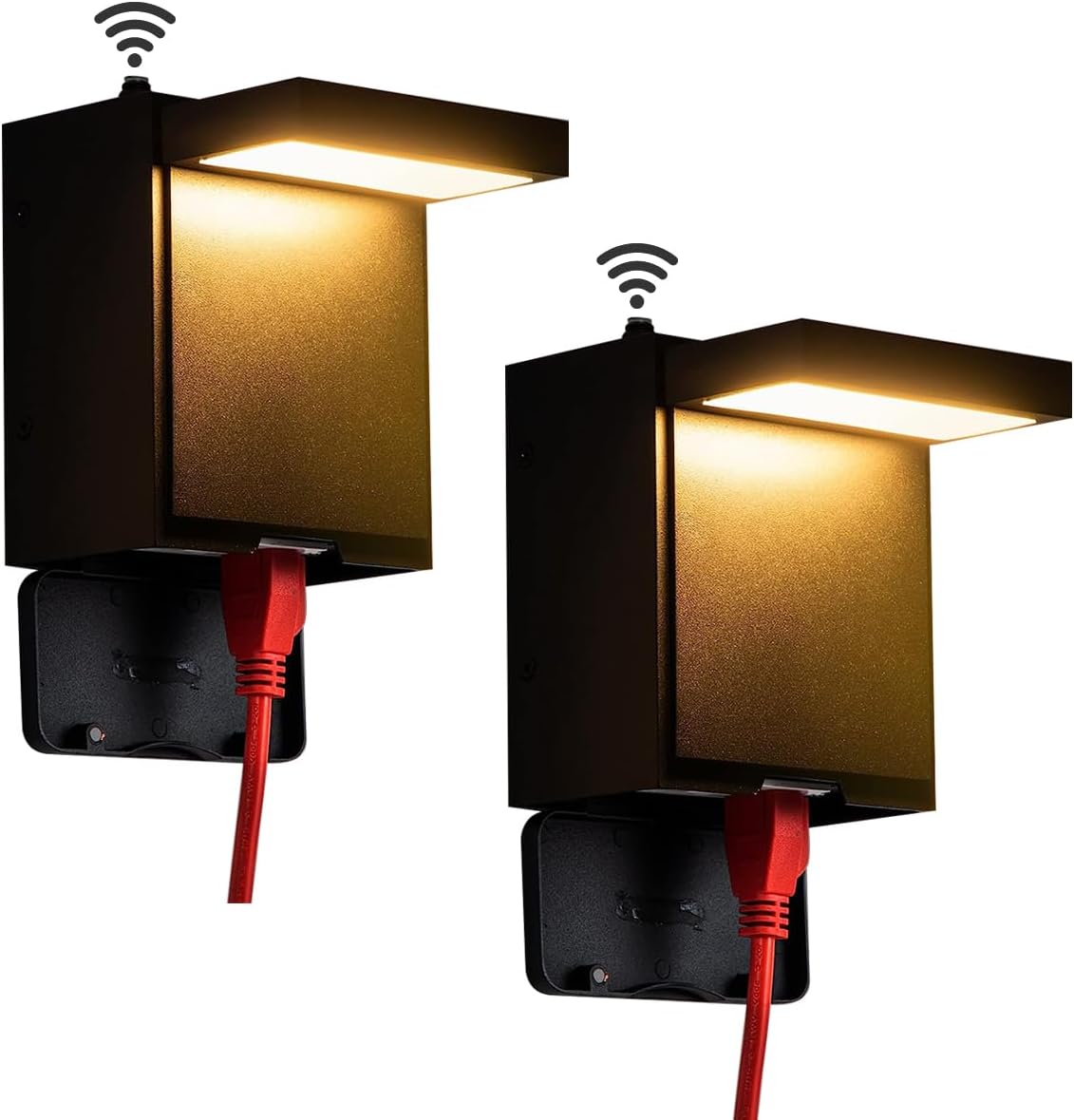 Lámpara LED de pared para exteriores con salida GFCI, moderna luz LED para porche al aire libre con dos salidas integradas, aplique de exterior