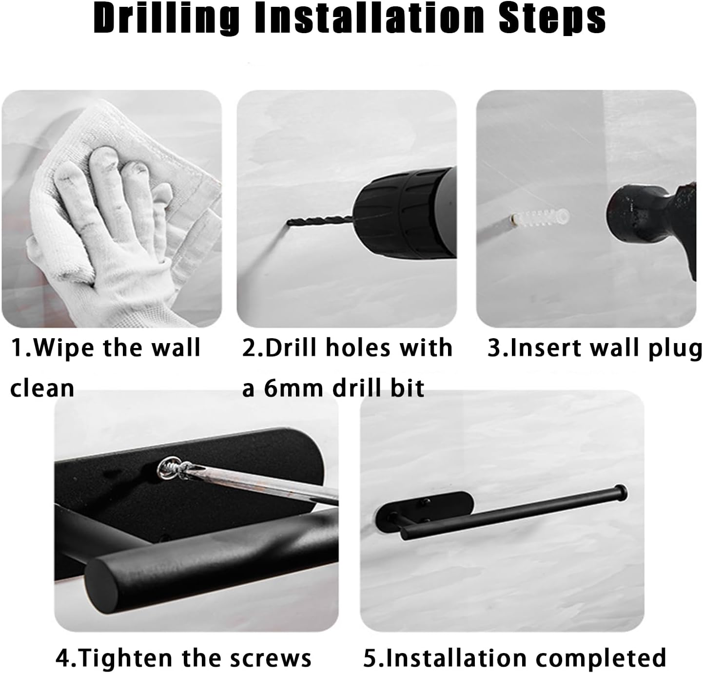 Toalleros de papel para debajo del gabinete, soporte de pared autoadhesivo y tornillos, acero inoxidable SUS304 grueso de tubo de acero inoxidable
