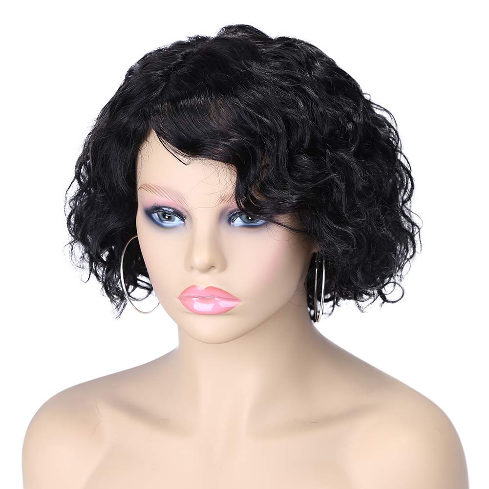 quickwig Pelucas de cabello humano, peluca corta rizada estilo Bob con encaje sin pegamento, pelucas de onda natural afroamericana para mujeres