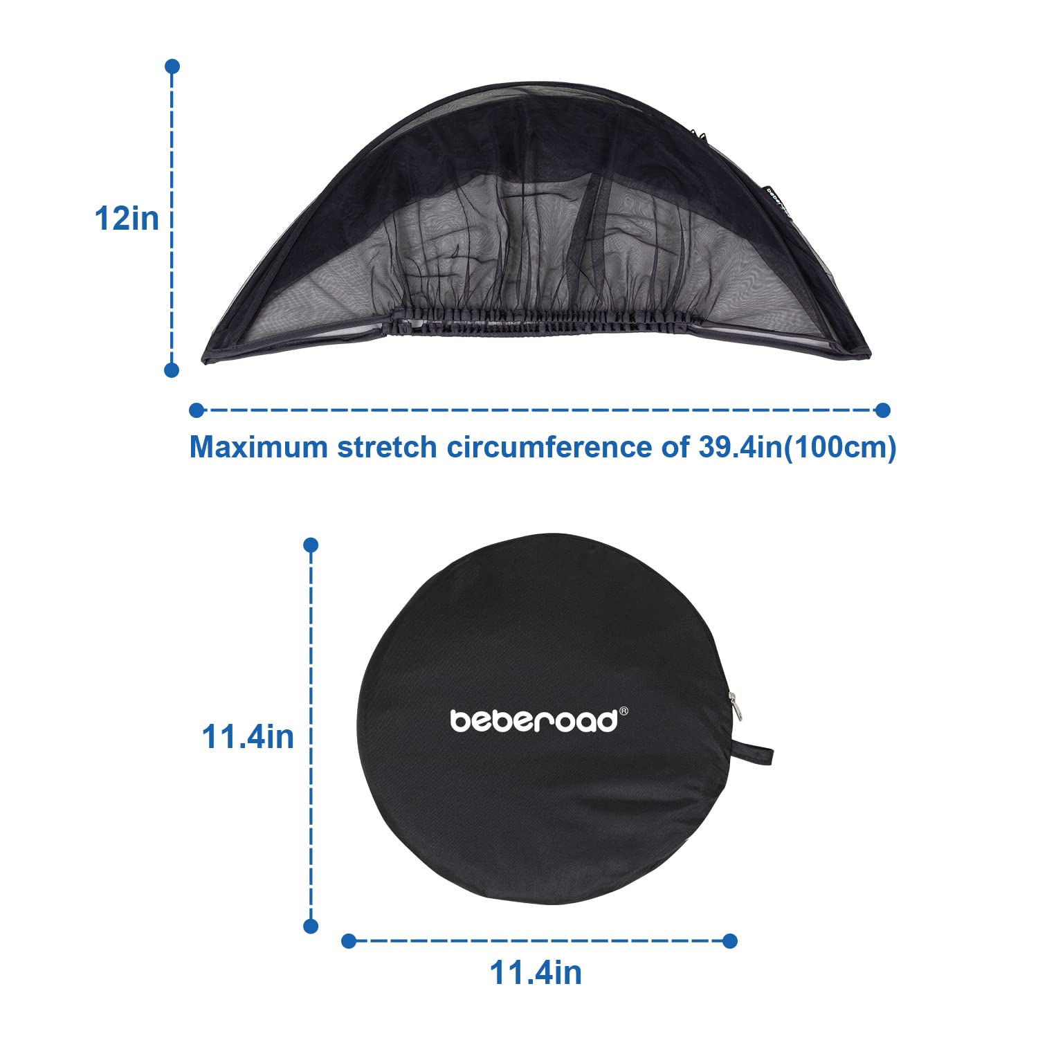 Beberoad Love Mosquitera para asiento de coche de bebé, malla universal para asiento de automóvil, malla transpirable y duradera, mosquitera (negro)