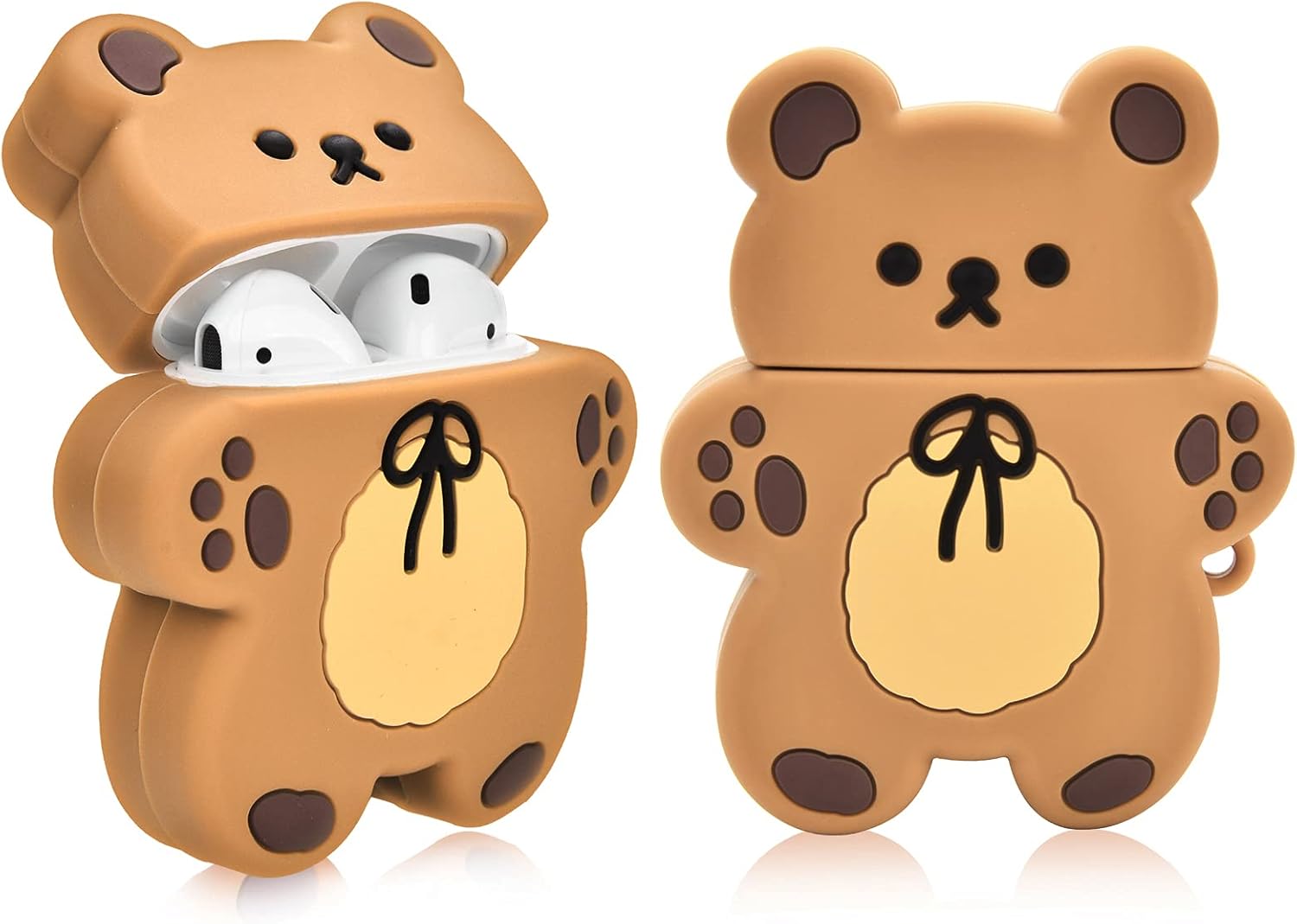 Lindas fundas para AirPods con llavero de oso de dibujos animados, diseño de oso de galleta, funda de silicona protectora completa compatible con
