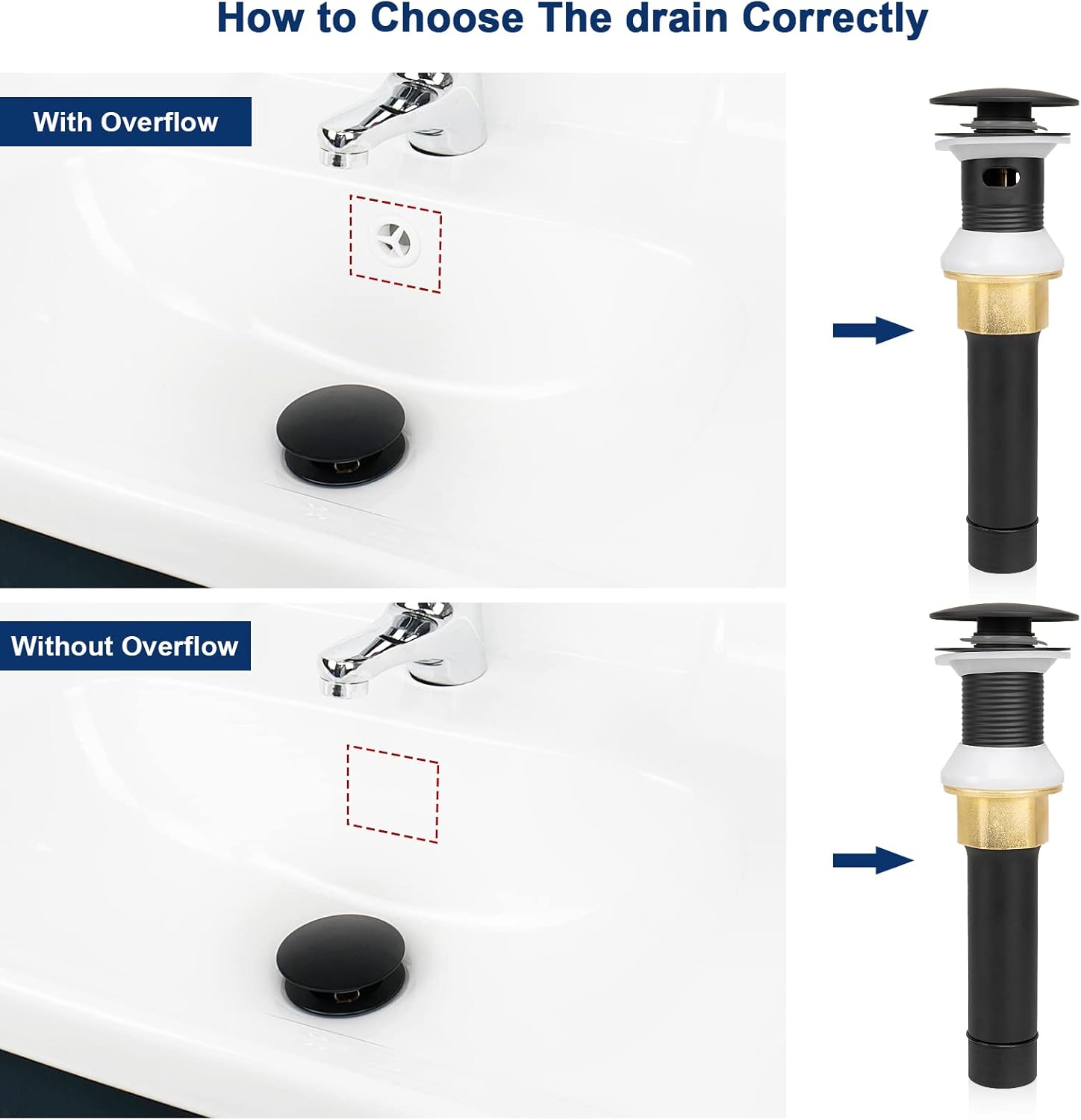 NearMoon Drenaje para lavabo de baño con desbordamiento, drenaje desplegable de acero inoxidable 304 con cesta coladora desmontable,