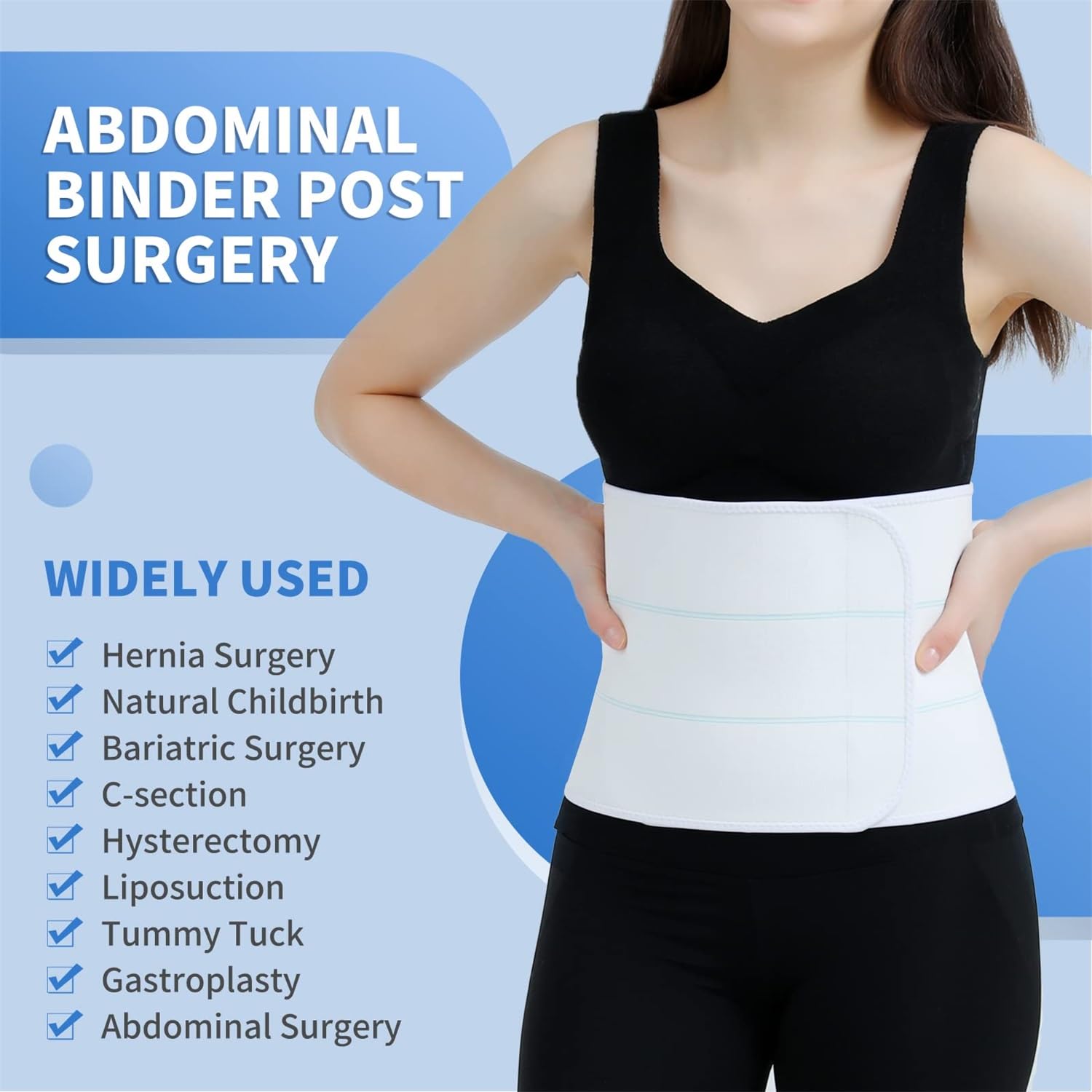 Faja abdominal posoperatoria para mujeres y hombres, banda de compresión para el vientre posparto, agradable a la piel, transpirable, (60 a 75