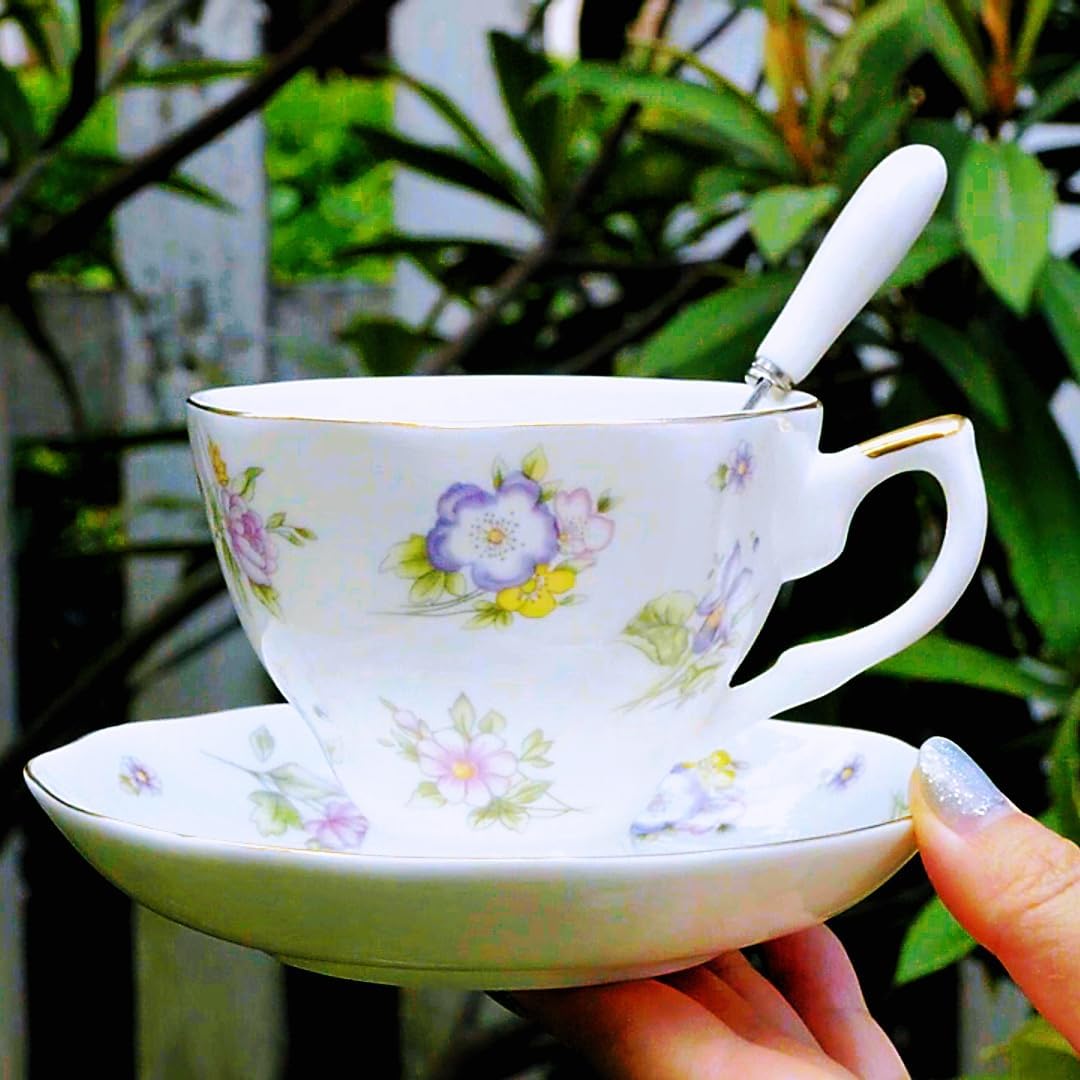 Taza de café de porcelana británica con platillo y cuchara para tazas americanas con platillo, juego de tazas y platillos de porcelana, juego de 3