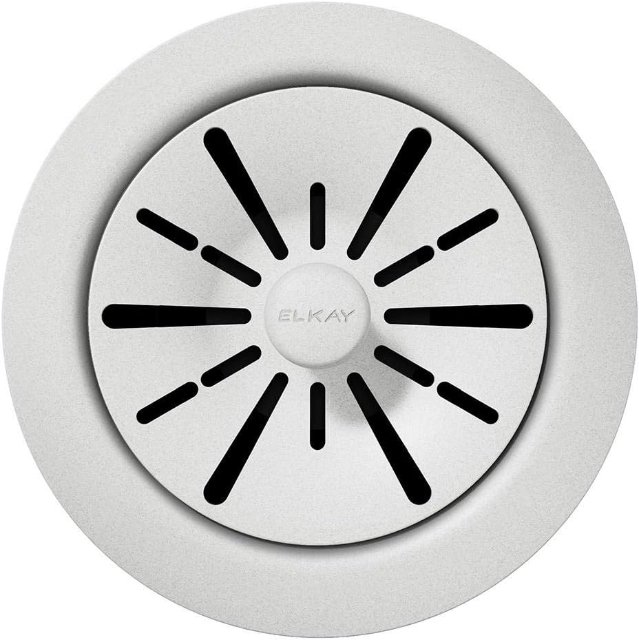 Elkay Quartz Perfect Drain 3-12″ Brida de polímero con colador de cesta extraíble y tapón de goma, color blanco
