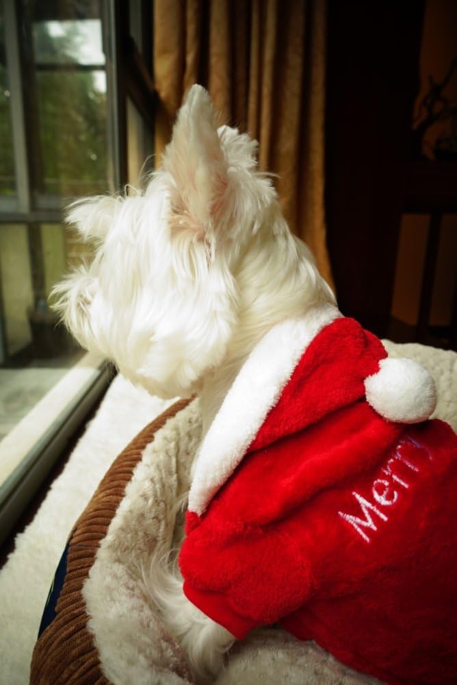 Pijama de forro polar rojo de Navidad con capucha para perros, talla S para 4-6 libras