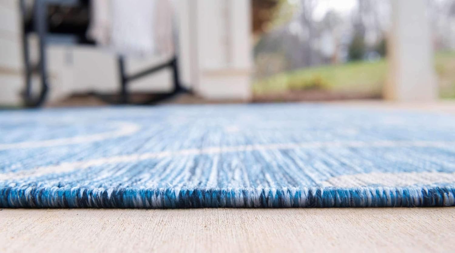 Unique Loom Outdoor Botanical Collection – Alfombra rizada, 7 pies 1pulgada x 10 pies, rectangular, azulmarfil