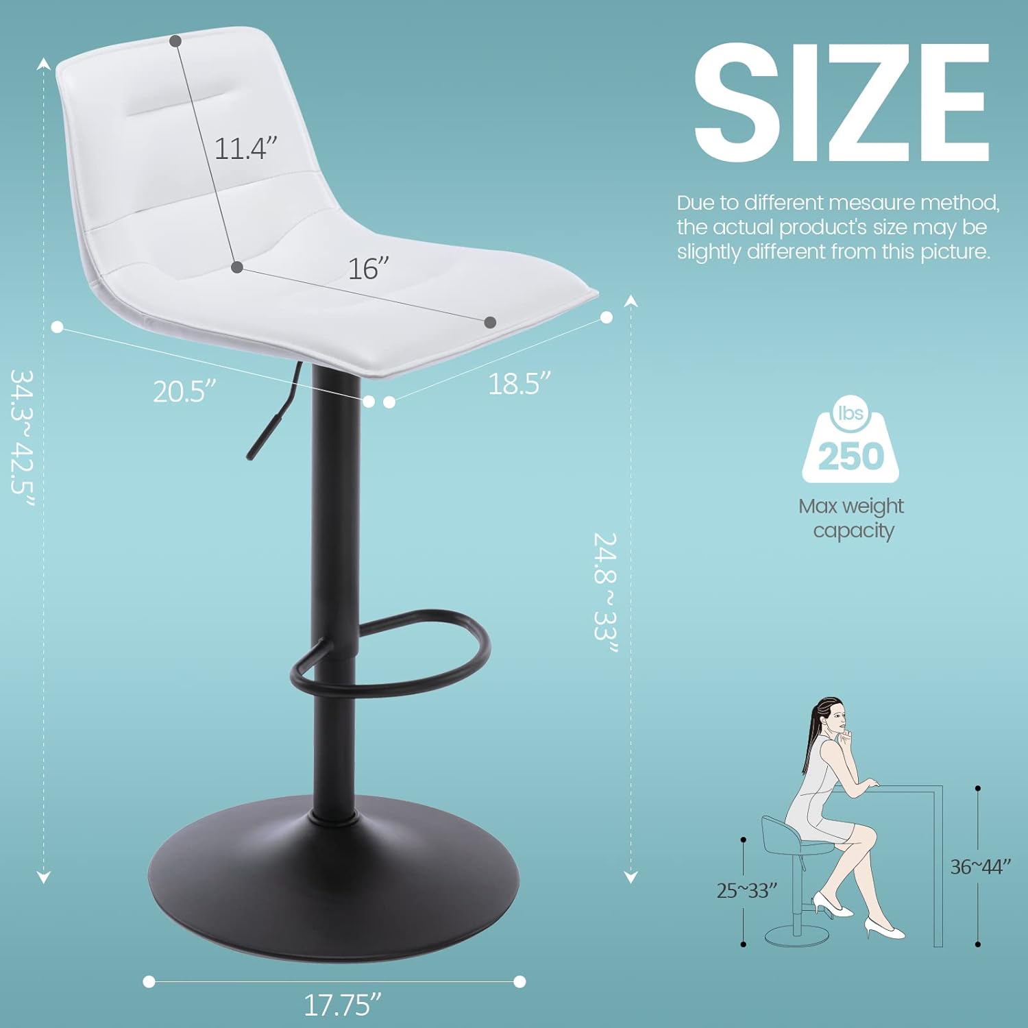 Brage Living Taburete de bar ajustable, moderno taburete giratorio de piel sintética con respaldo, silla de bar curva sin brazos para cocina,