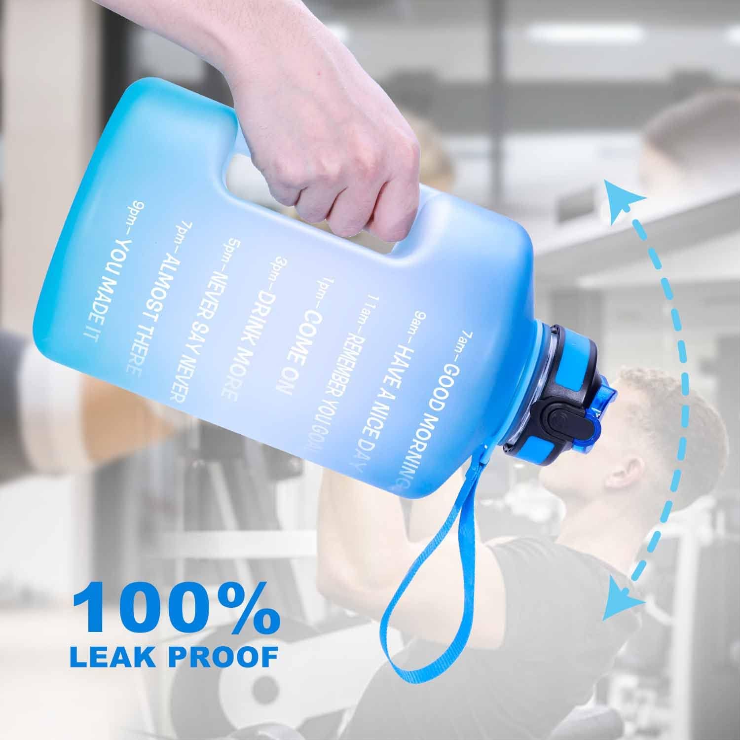 Botella de agua de 1 galón con marcador de tiempo y popote, sin BPA, 128 onzas, a prueba de fugas, jarra de agua grande motivacional con asa, jarra