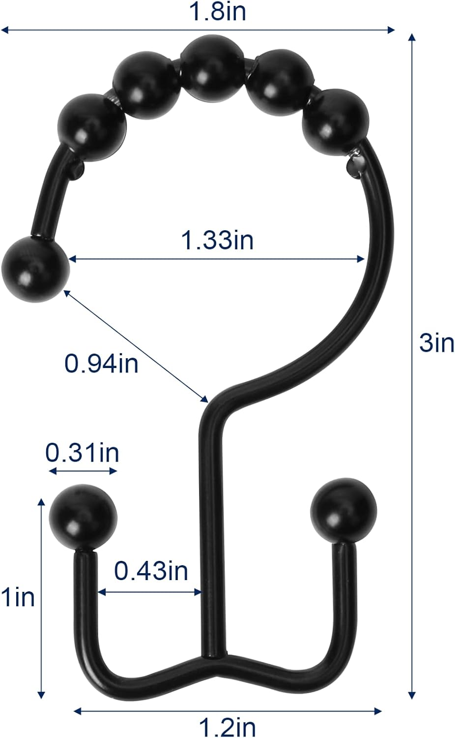 Ganchos para cortina de ducha, resistentes de acero inoxidable de doble cara, anillos para cortina de baño, cortinas de ducha, juego de 12 ganchos,