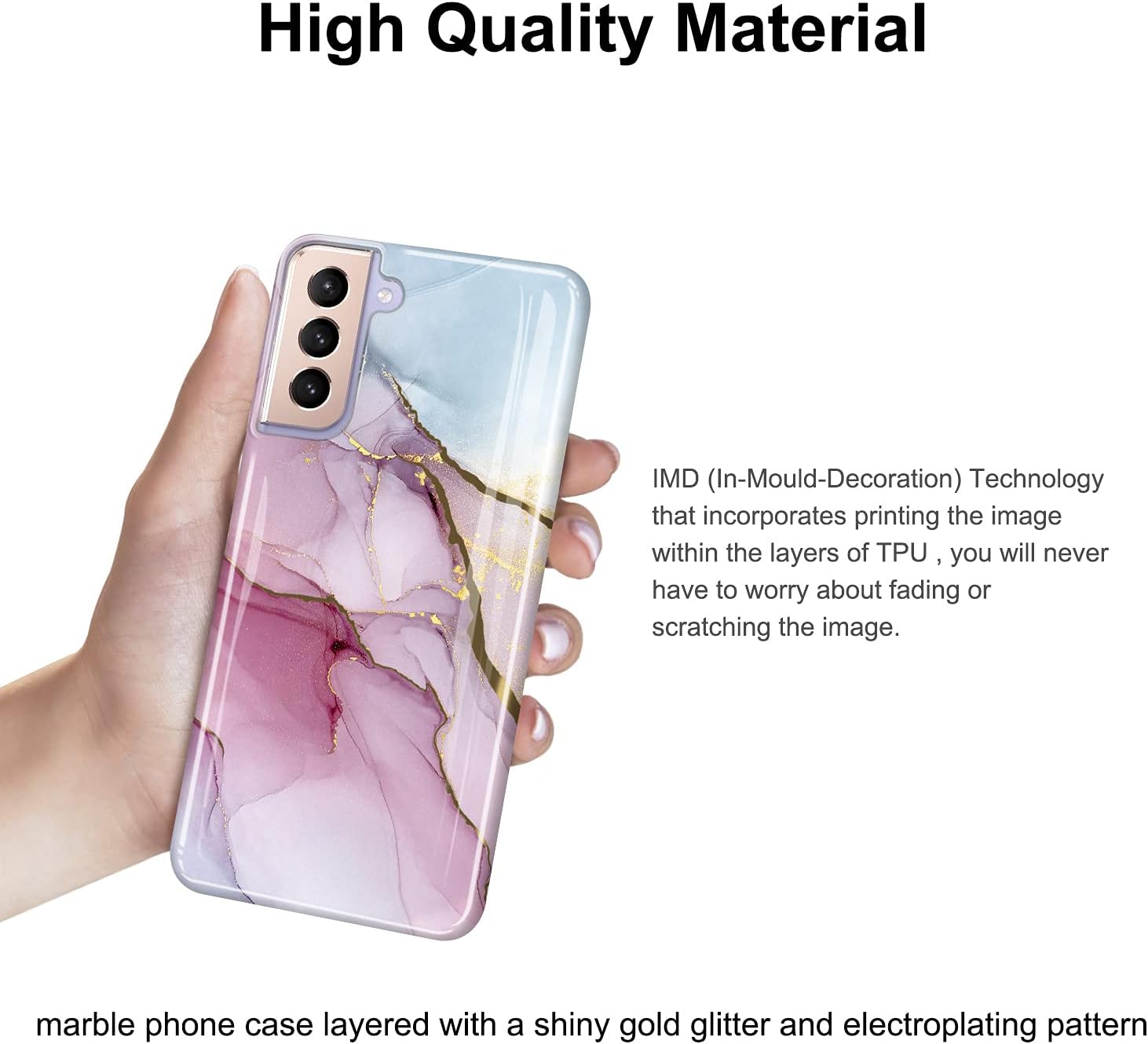 JIAXIUFEN Funda para Galaxy S21 Plus con purpurina galvanizada dorada, delgada, a prueba de golpes, TPU suave de silicona de goma, funda de teléfono