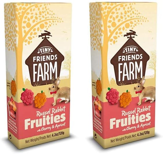 Supreme Petfoods – Paquete de 2 golosinas pequeñas para mascotas Russel Rabbit Fruities, 4.2 onzas cada uno, con cereza y albaricoque