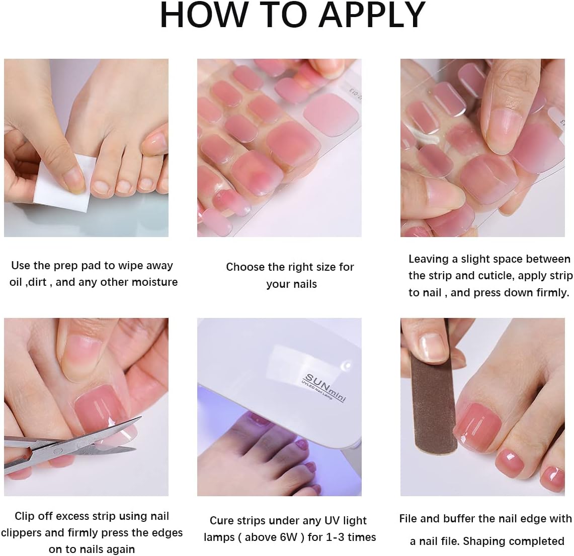 Tiras de gel semicuradas para uñas de los pies, tiras de pedicura de gel semicuradas, calcomanías de gel para pedicura de larga duración,