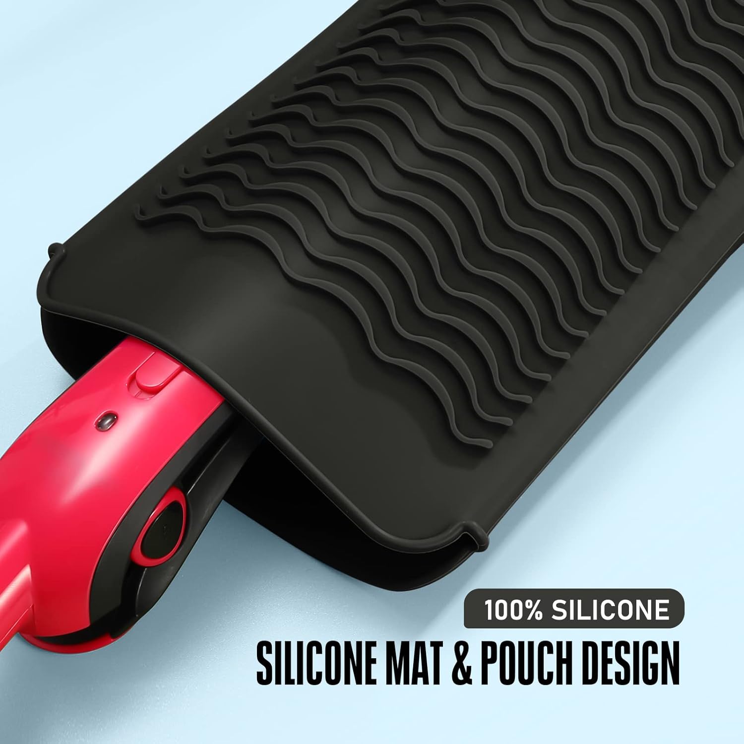 Bolsa de silicona resistente al calor para alisadora de cabello, plancha plana, rizador, herramientas de pelo caliente (negro)