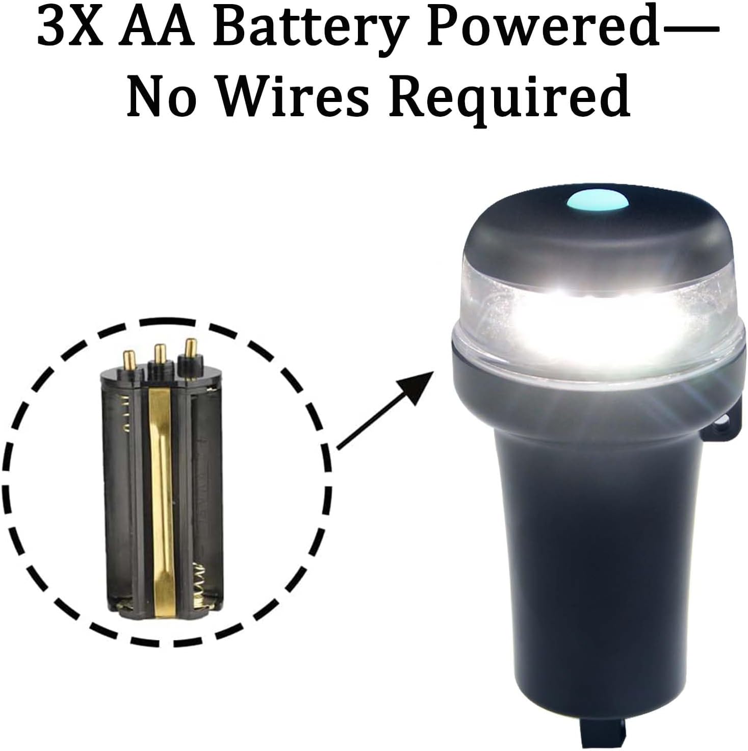 CLGMarine Kayak Battery Portable Navigation LED Lights Multi- Adaptors 3AA Battery Inflatable Boat Surface Mount Adhesive Base (White (With