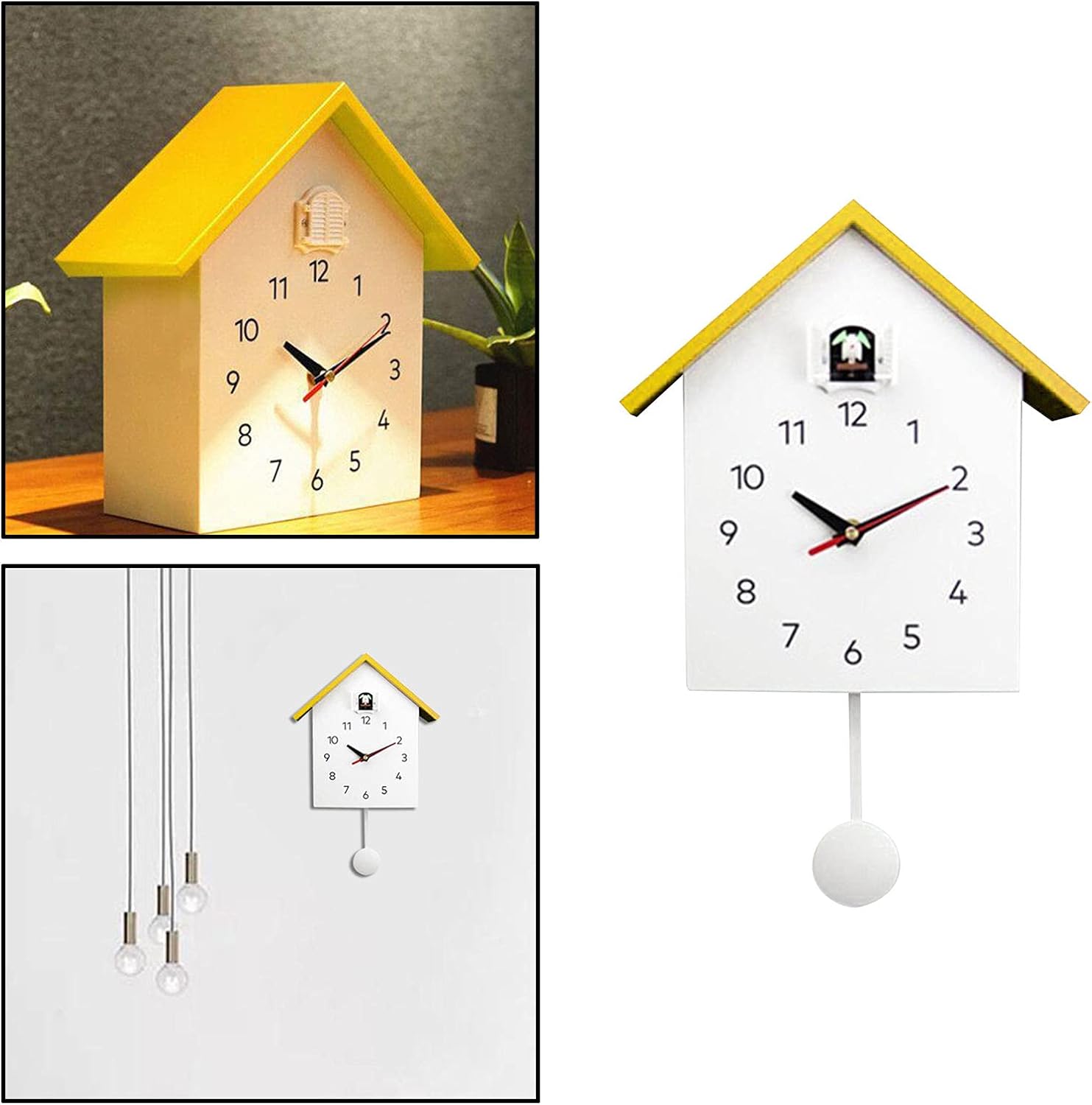Elegante reloj de pared de cuco, movimiento silencioso, diseño minimalista y moderno, reloj de doble uso para dormitorio de niños, sala de estar,