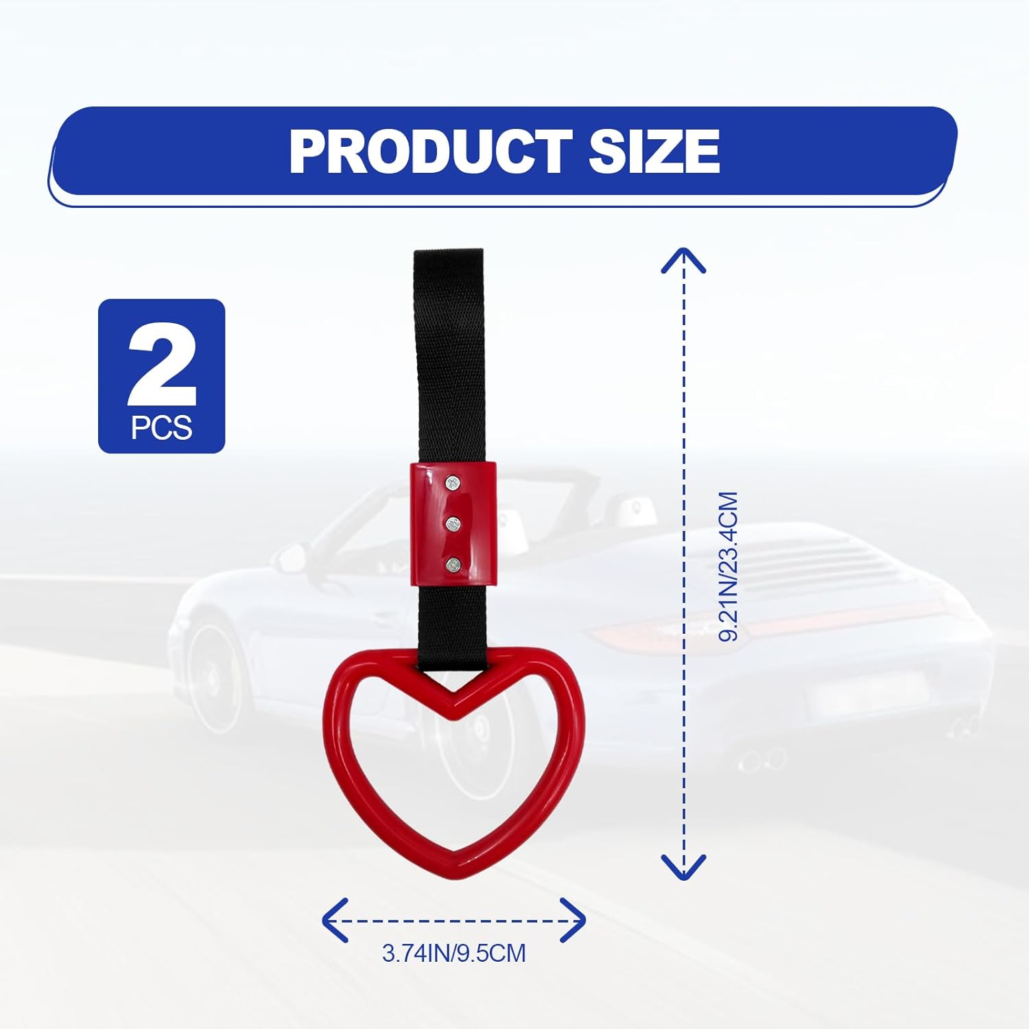 2 anillos decorativos de advertencia para parachoques trasero en forma de corazón, correas para manija de automóvil, autobús de metro, repuesto para