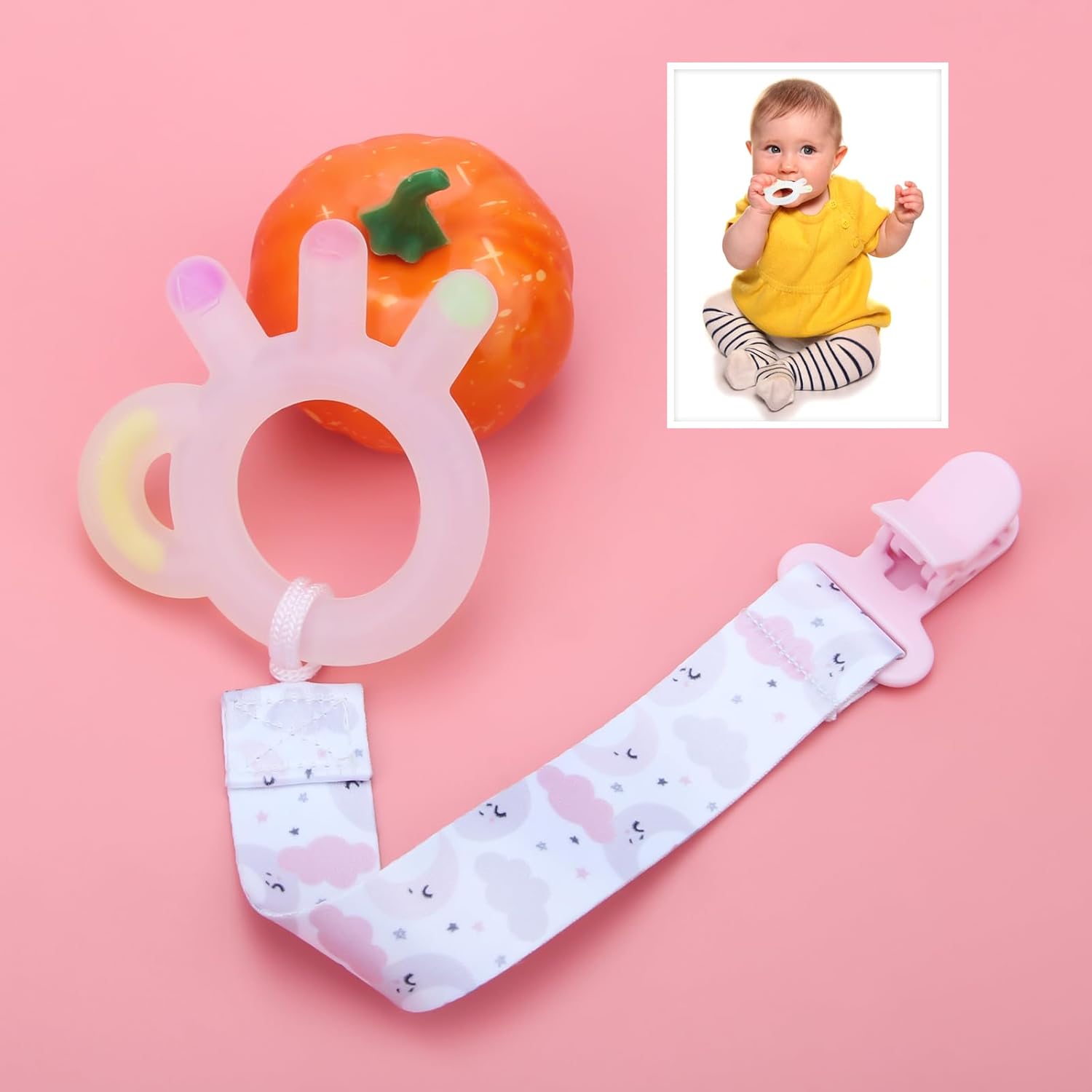 Juguetes para aliviar la dentición del bebé, juguetes masticables para bebés, mordedores de silicona de grado alimenticio para bebés, anillo de