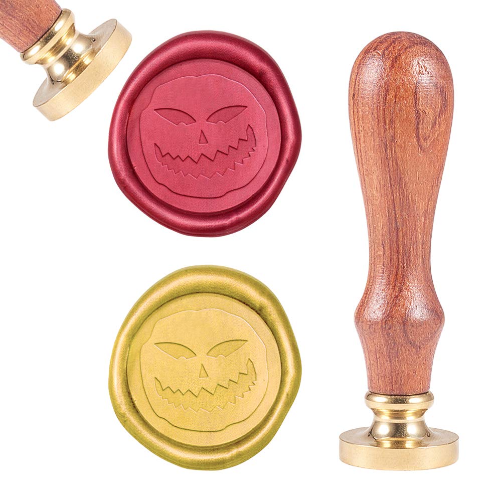 CRASPIRE Sello de cera de Halloween con diseño de calavera, vintage, fantasma, retro, de 0.98 pulgadas, cabeza de latón extraíble, mango de madera