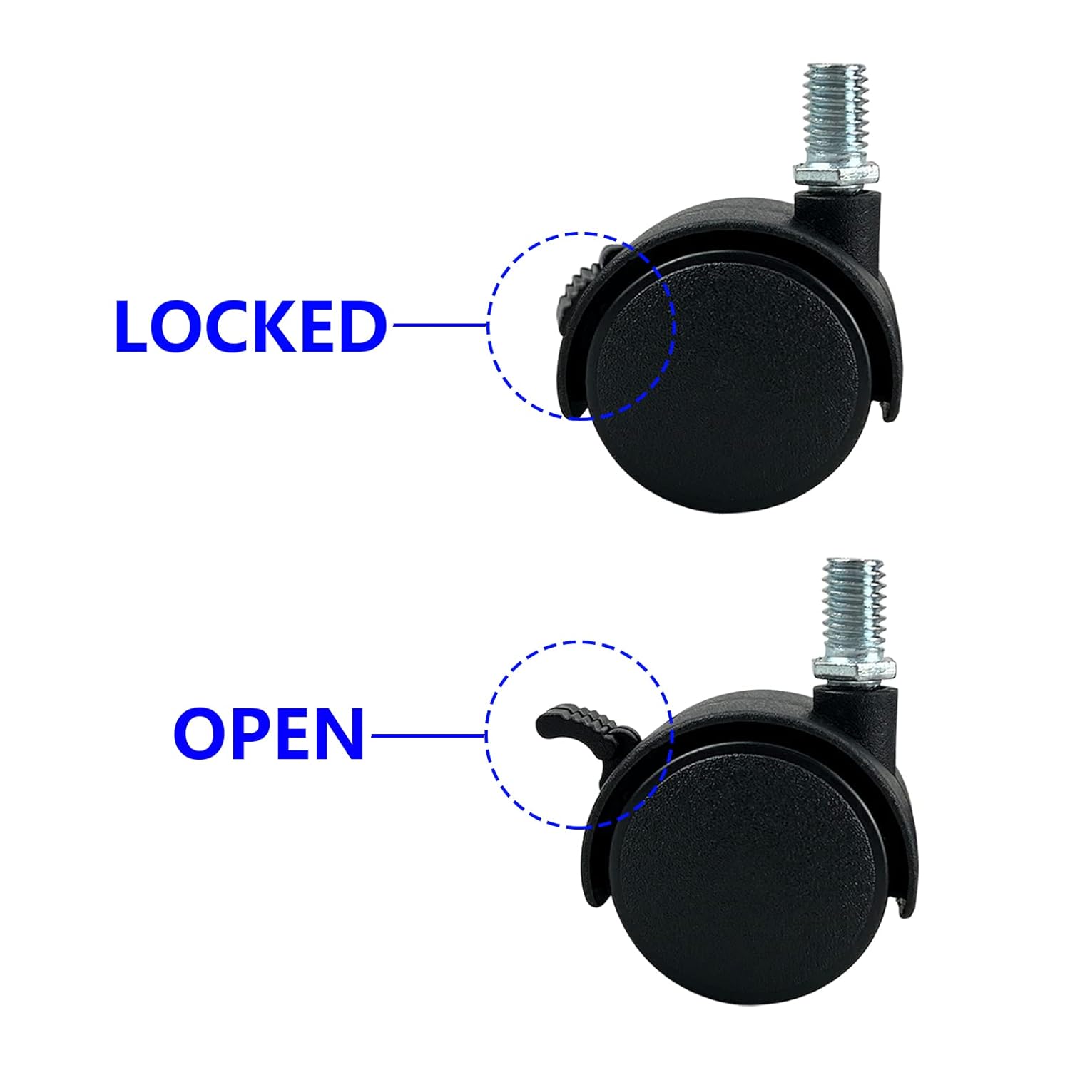 CRLGO 4 ruedas giratorias de plástico de nailon de 1.5 pulgadas con frenos, repuesto de ruedas de nailon M10, ruedas giratorias para carros, ruedas