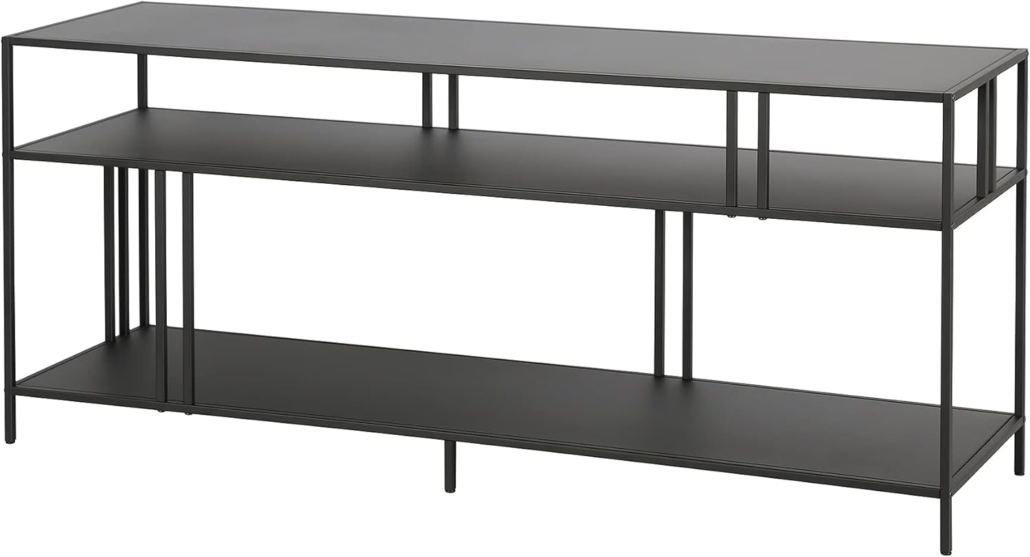 Henn&Hart Soporte de TV rectangular con estantes de metal para televisores de hasta 60″ en bronce ennegrecido, soportes de TV para la sala de estar